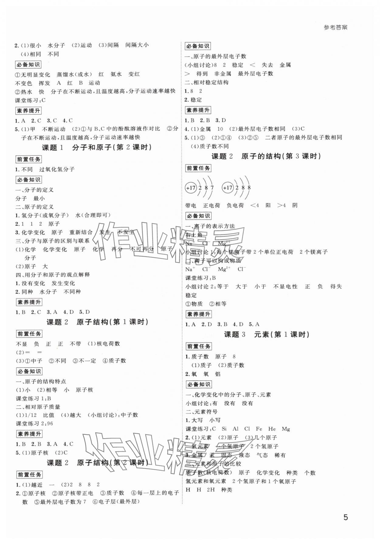 2024年导思学案九年级化学全一册人教版深圳专版 参考答案第4页