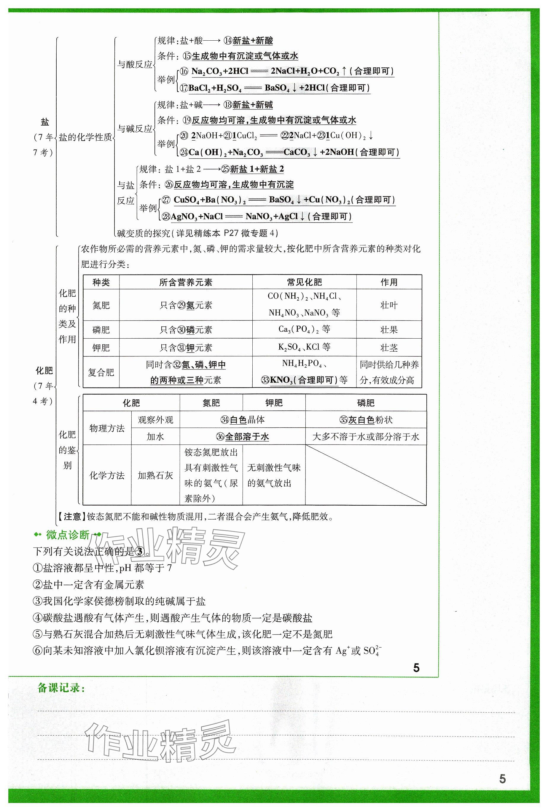 2024年万唯中考试题研究化学山西专版 参考答案第5页