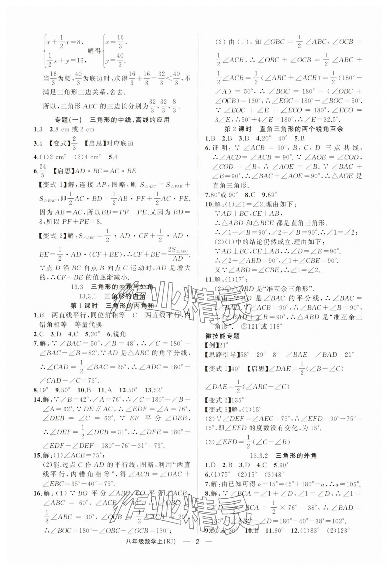 2025年同步作业本练闯考八年级数学上册人教版安徽专版 第2页