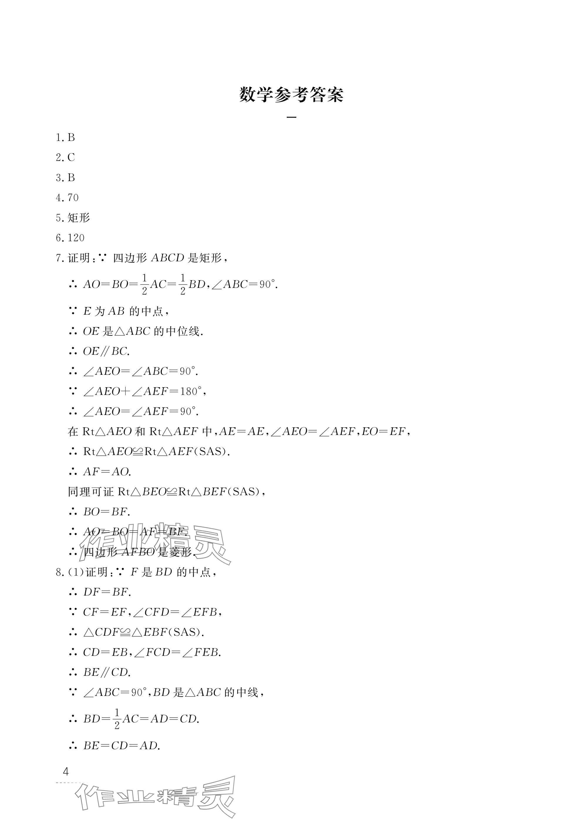 2025年寒假作業(yè)江西教育出版社九年級合訂本北師大版 參考答案第4頁