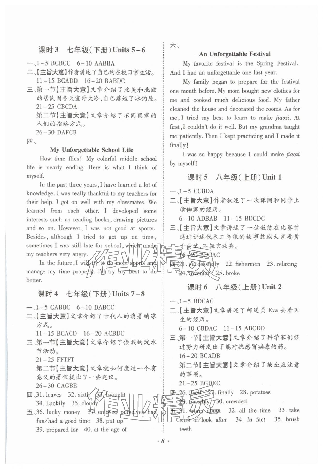 2024年本土攻略精準(zhǔn)復(fù)習(xí)方案英語云南專版 參考答案第8頁