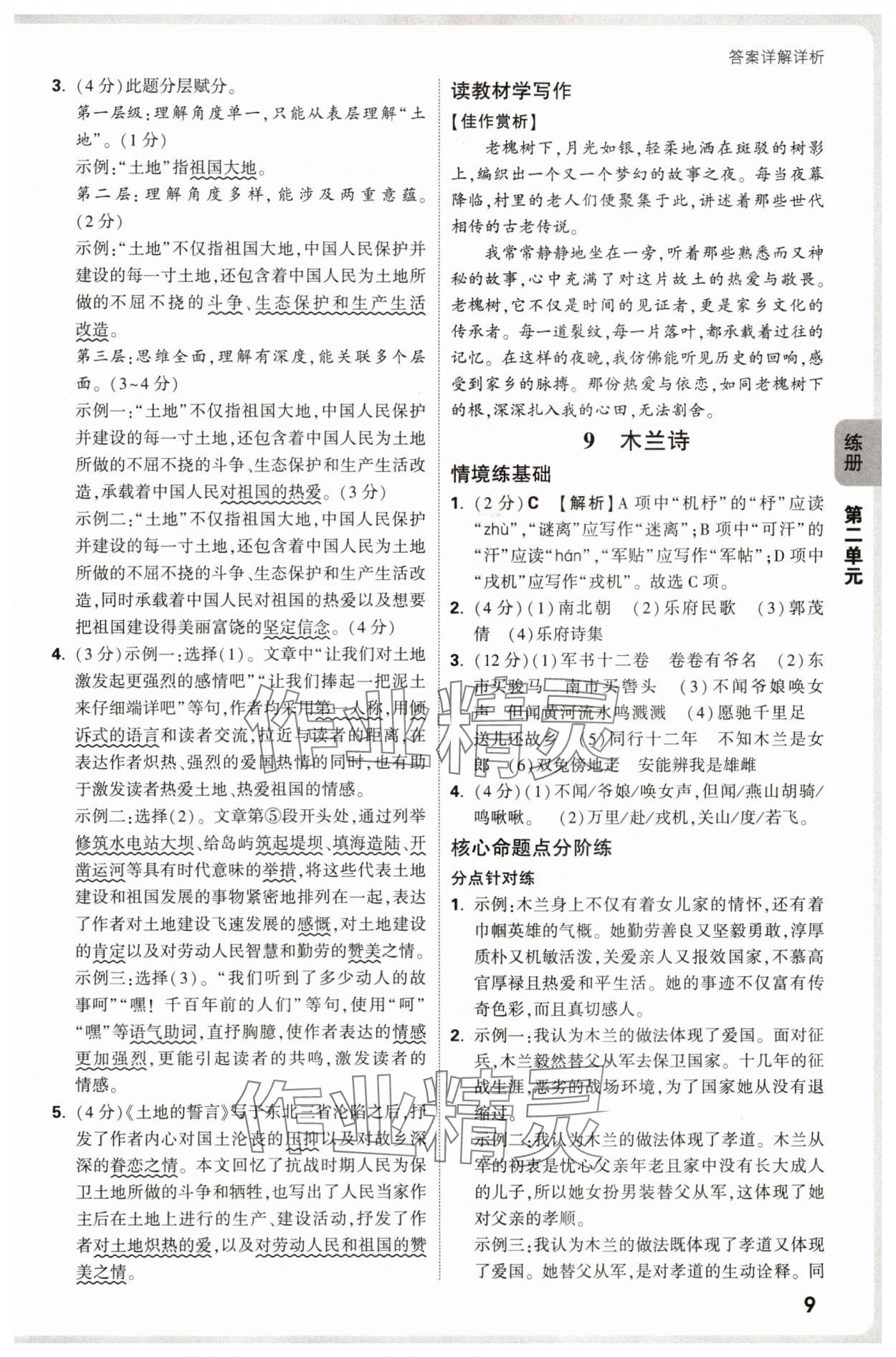 2025年萬唯中考情境題七年級語文下冊人教版河南專版 參考答案第9頁