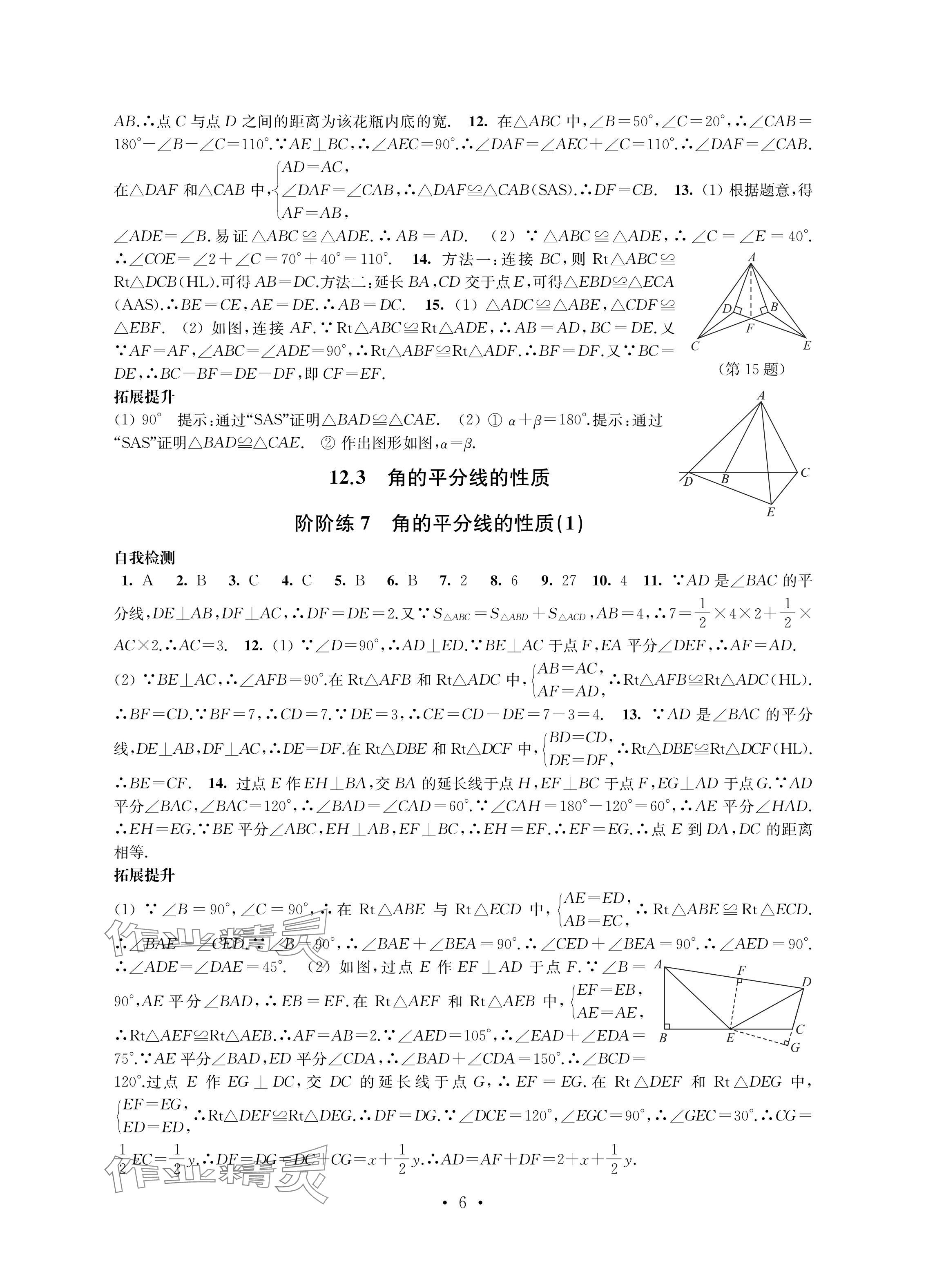 2024年自我提升与评价八年级数学上册人教版 参考答案第6页