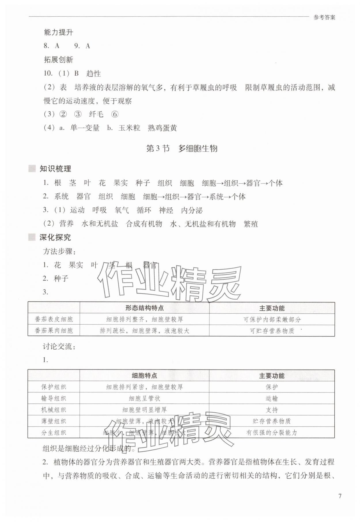 2025年新课程问题解决导学方案七年级生物上册苏教版 参考答案第7页