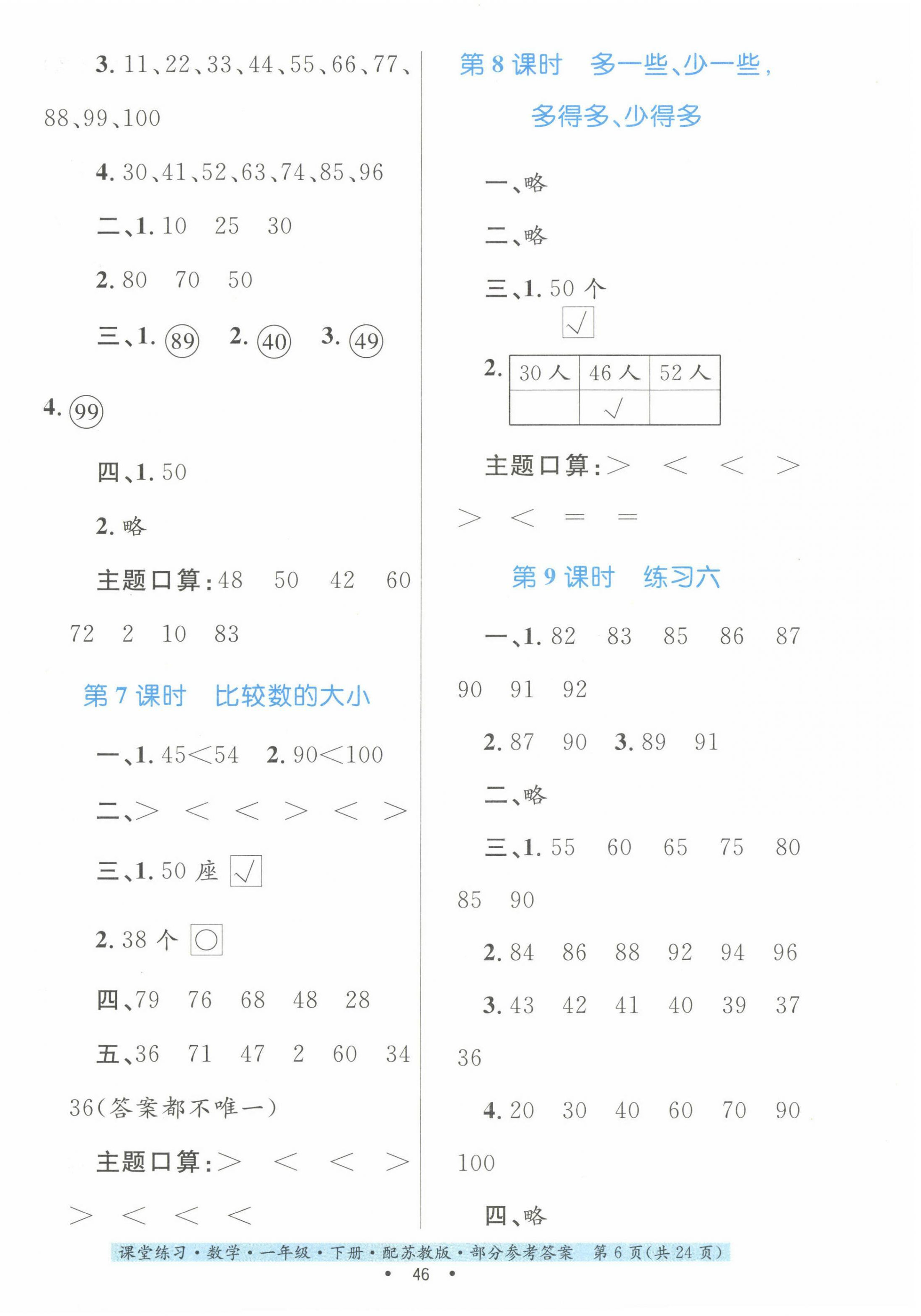 2024年課堂練習(xí)一年級(jí)數(shù)學(xué)下冊(cè)蘇教版 第6頁(yè)