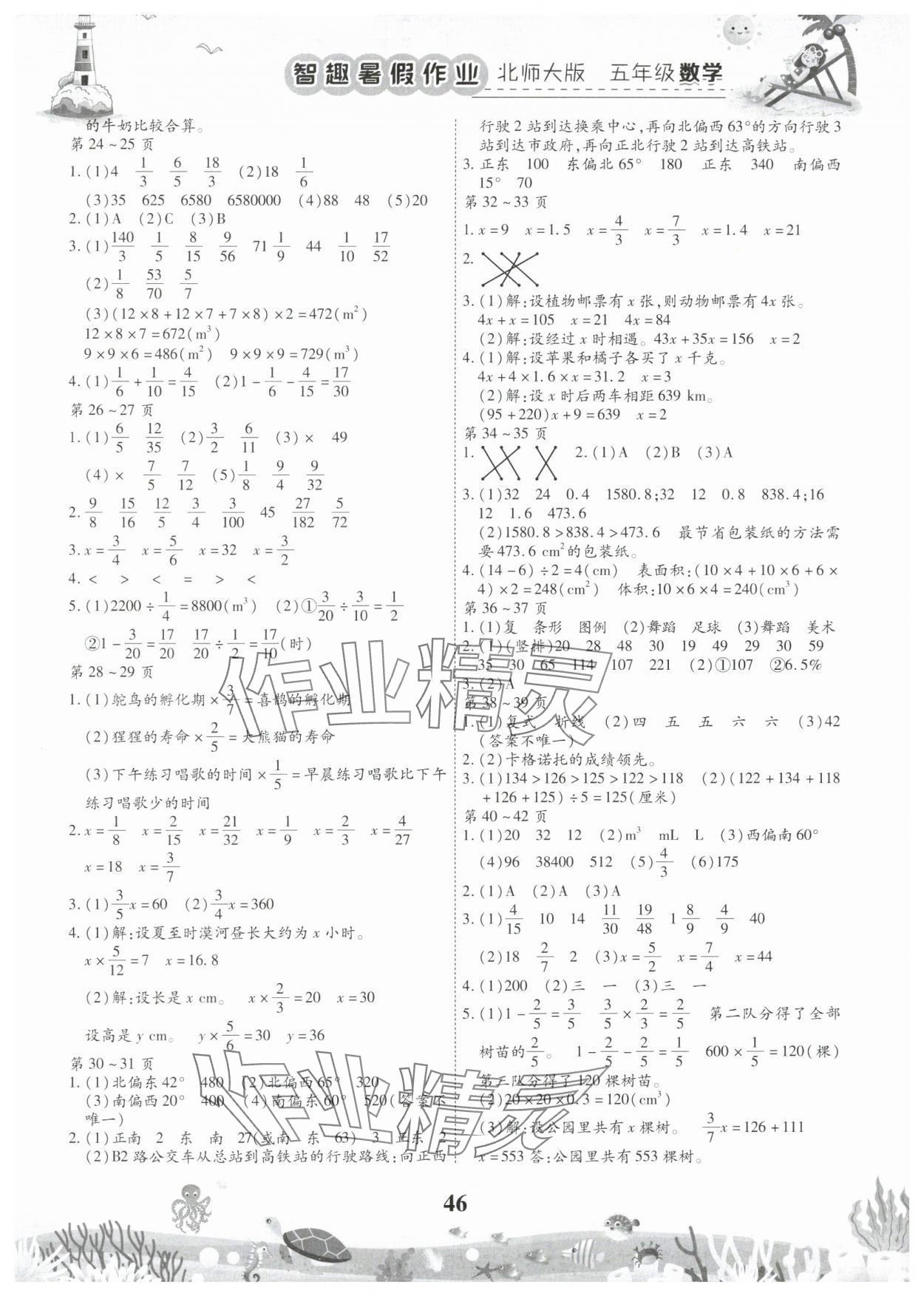 2025年智趣暑假作业五年级数学北师大版 第2页