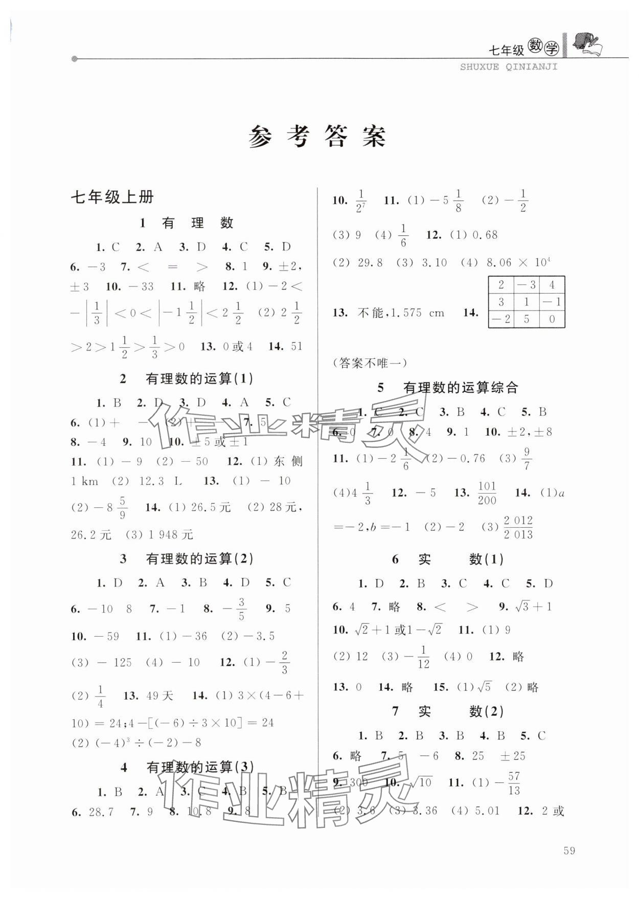 2025年藍(lán)天教育寒假優(yōu)化學(xué)習(xí)七年級數(shù)學(xué)浙教版 參考答案第1頁