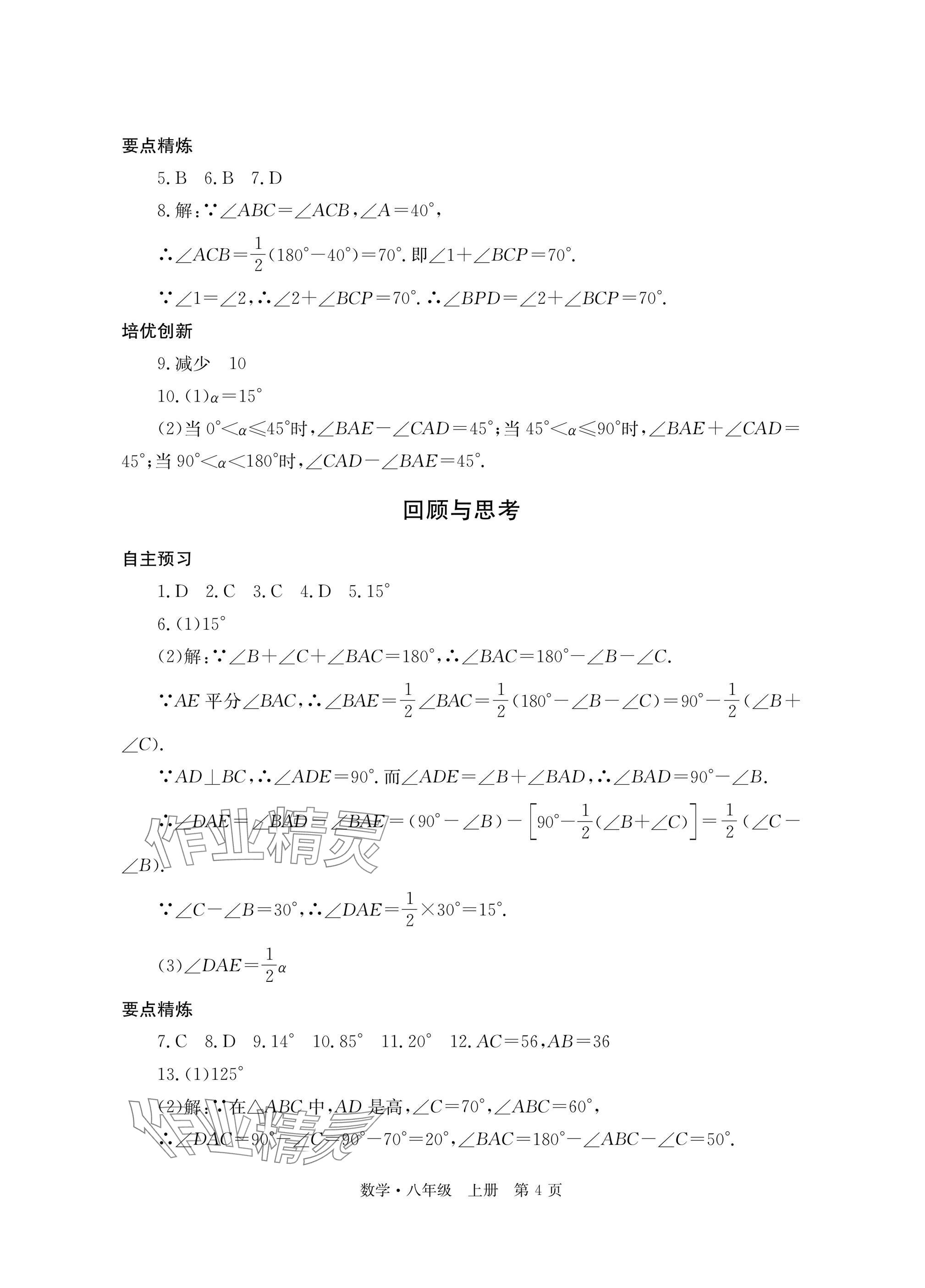 2025年自主学习指导课程与测试八年级数学上册人教版 参考答案第4页