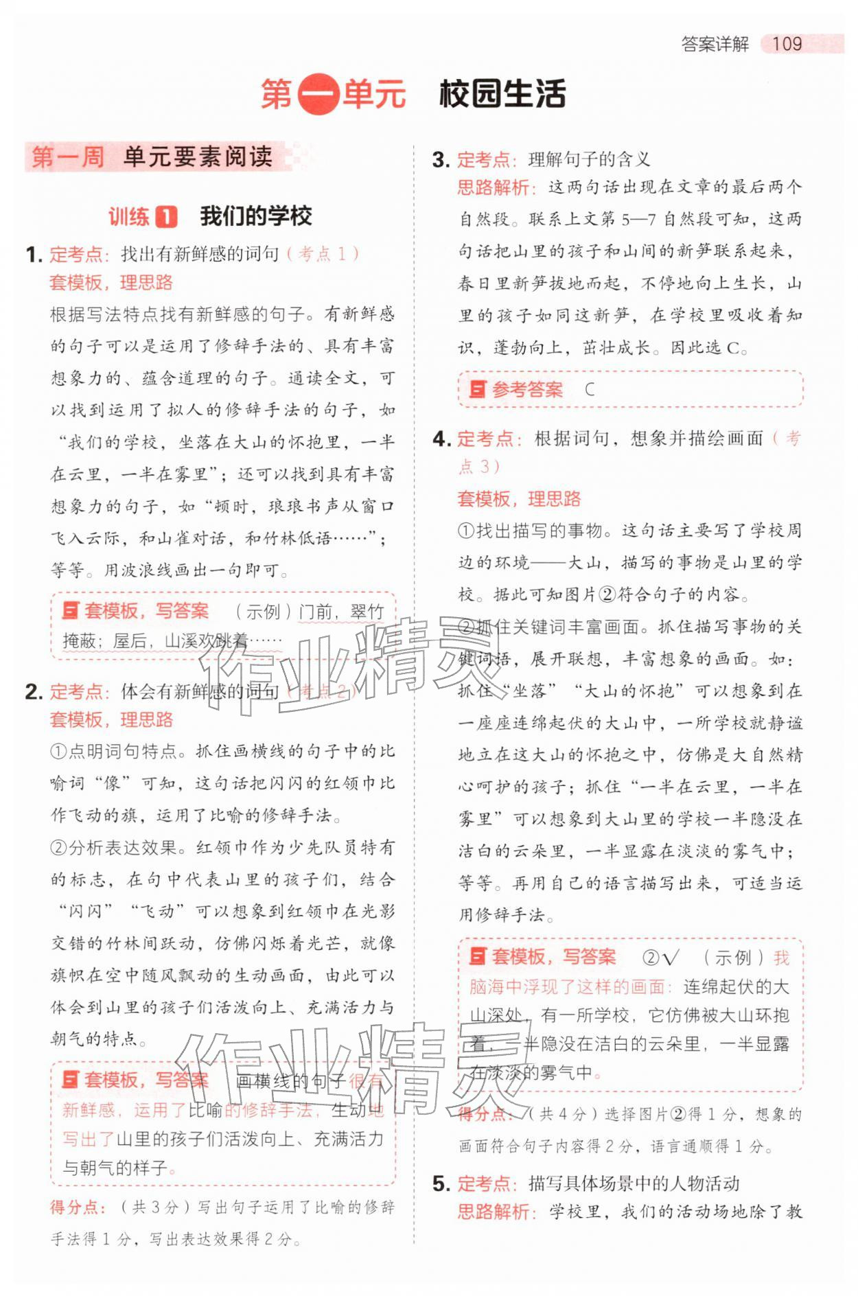 2025年同步阅读答题模板三年级语文上册人教版 参考答案第1页