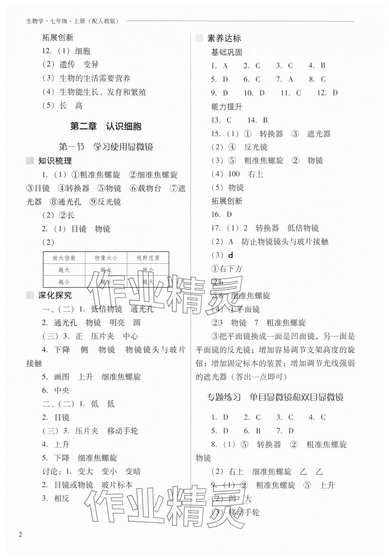 2025年新课程问题解决导学方案八年级生物上册人教版 参考答案第2页