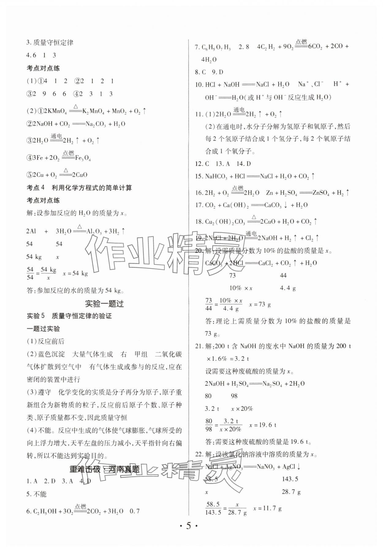 2024年理想中考化学中考河南专版 参考答案第5页