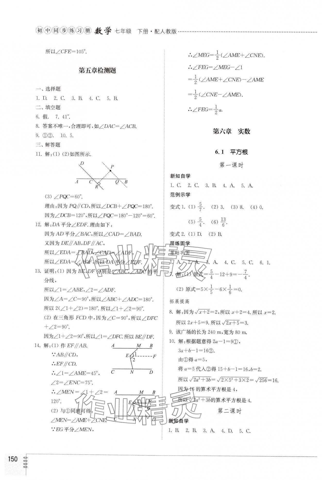 2024年同步练习册山东教育出版社七年级数学下册人教版 第6页