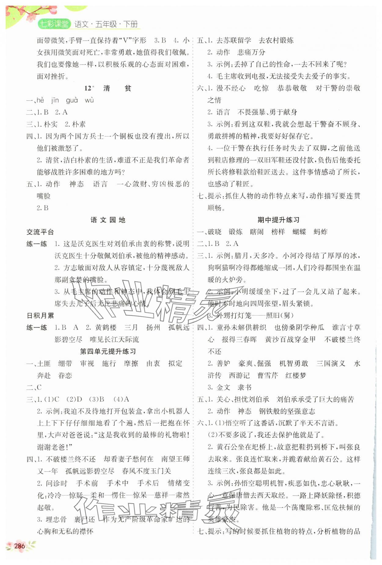 2025年七彩課堂五年級語文下冊人教版廣東專版 參考答案第4頁