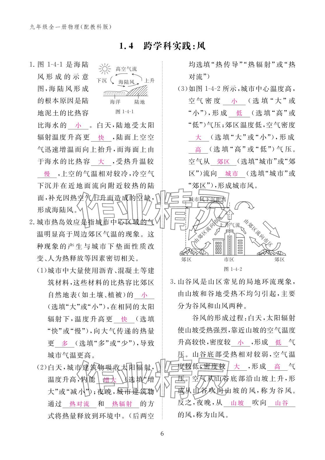 2025年作业本江西教育出版社九年级物理全一册教科版 参考答案第6页