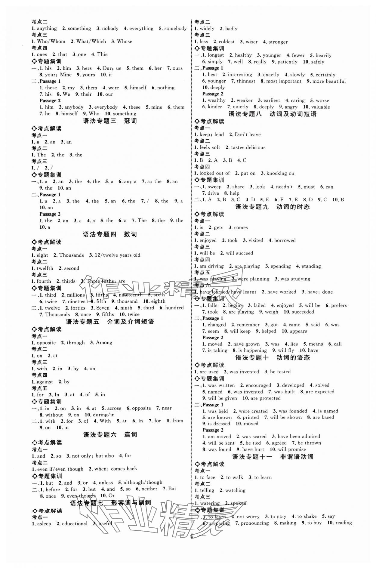 2024年全程导航初中总复习英语人教版临沂专版 参考答案第4页