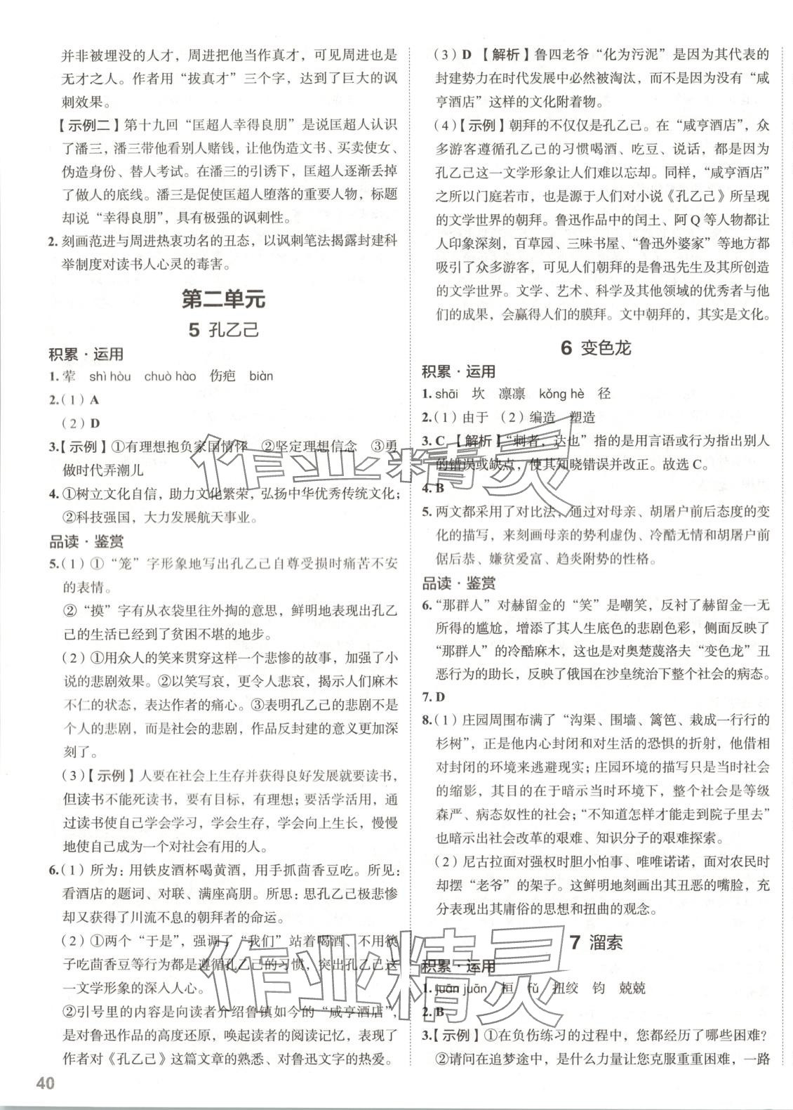 2025年53精準練九年級語文下冊人教版山西專版 參考答案第4頁