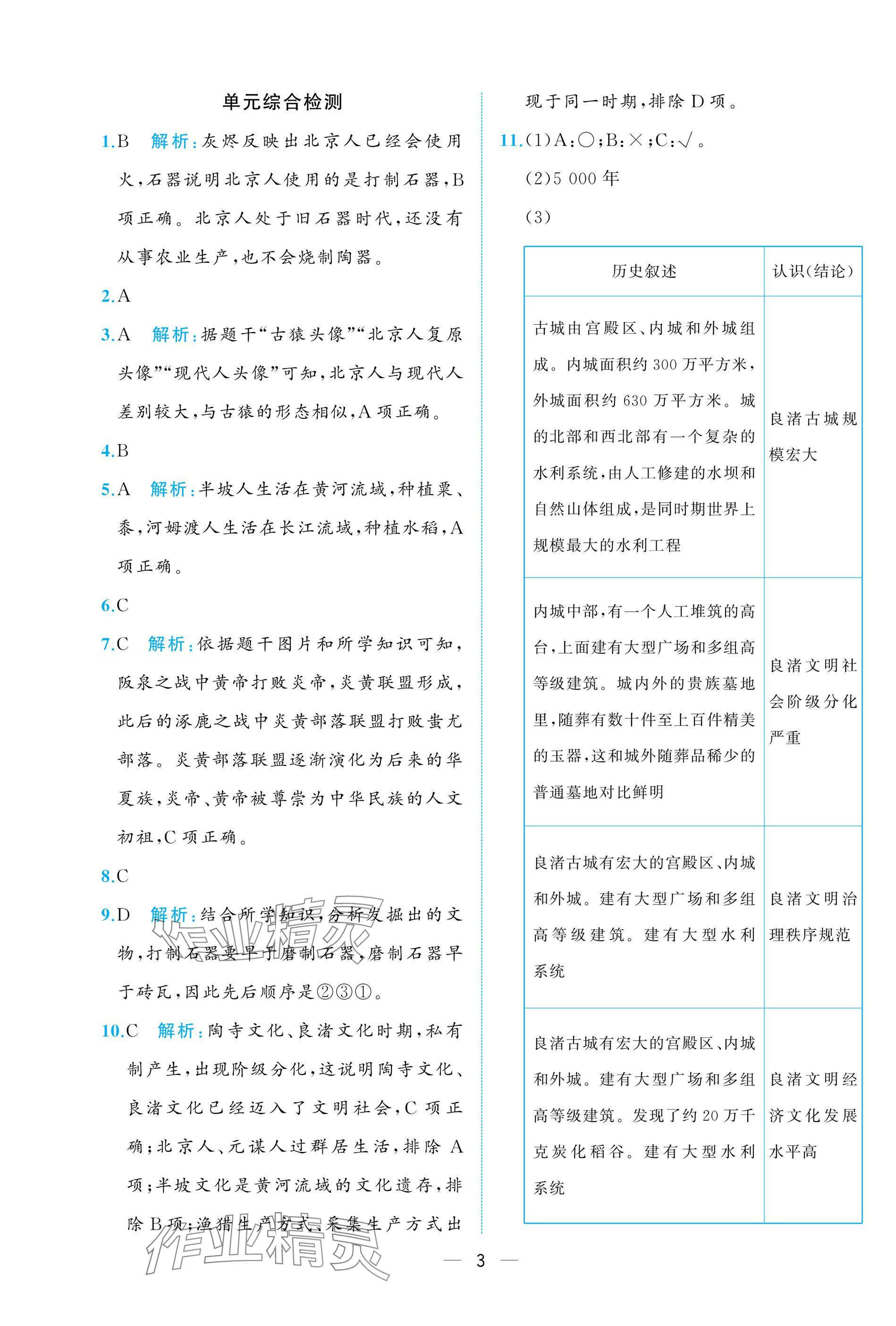 2024年人教金学典同步解析与测评七年级历史上册人教版重庆专版 参考答案第3页