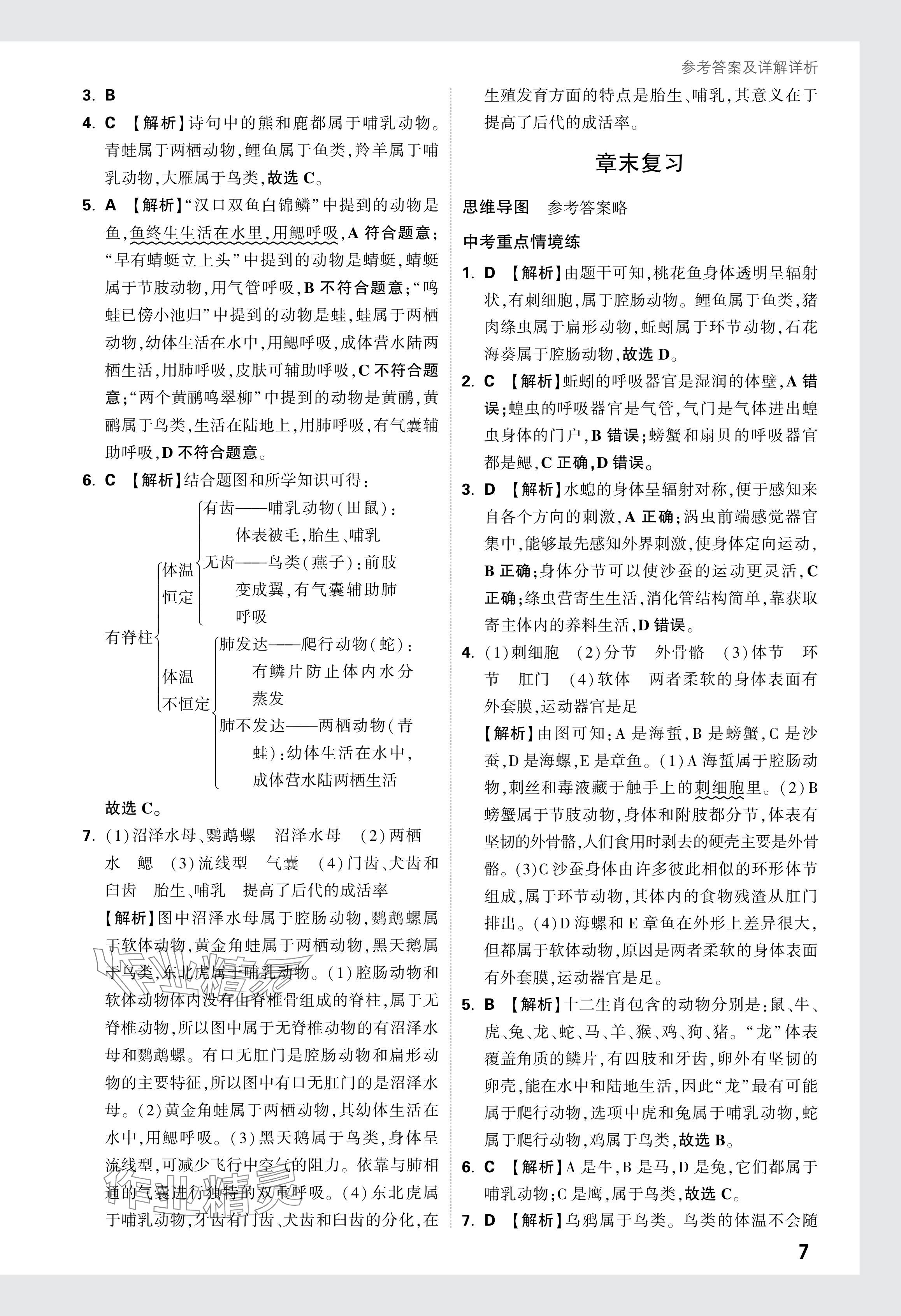 2024年万唯中考情境题八年级生物全一册人教版&nbsp;参考答案第7页
