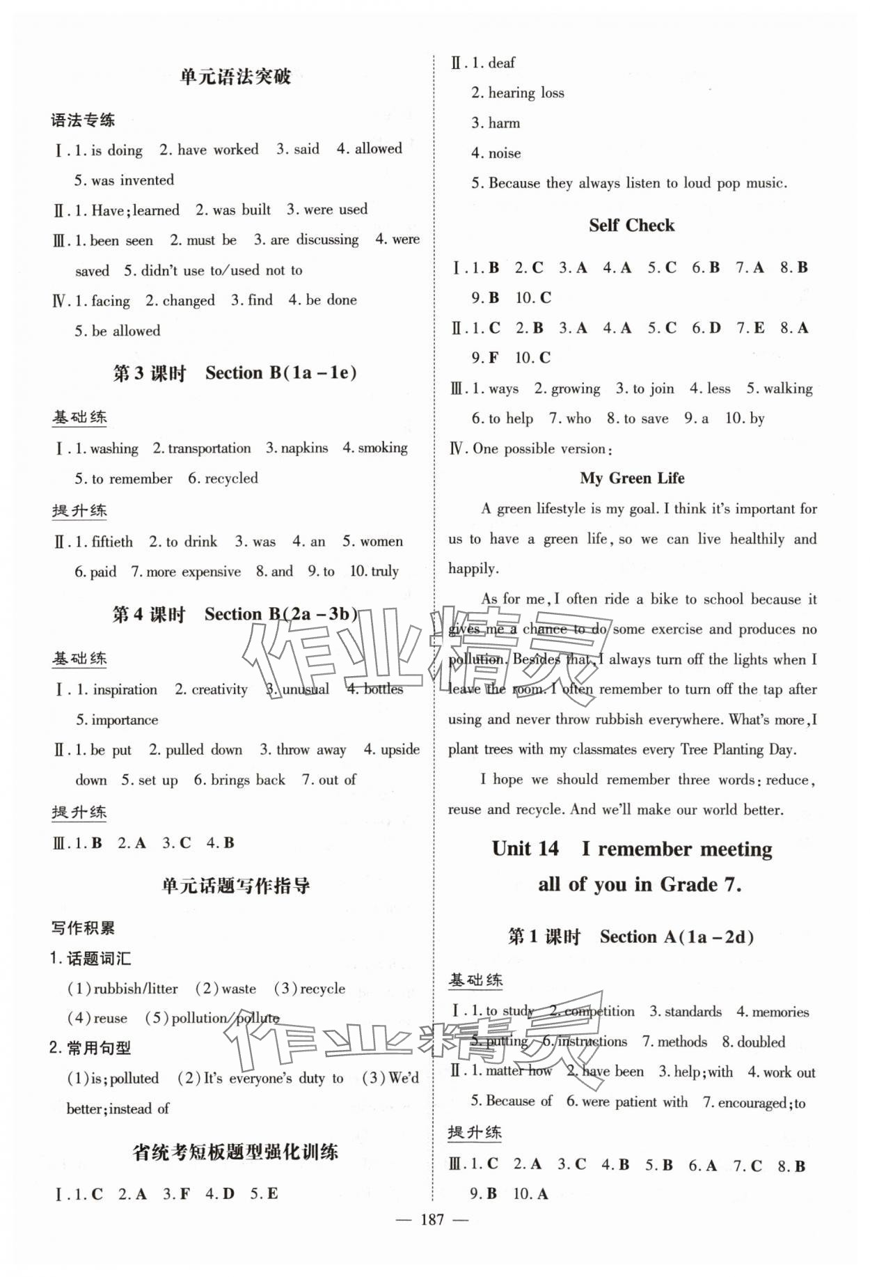 2024年導(dǎo)與練九年級(jí)英語全一冊人教版貴州專版 參考答案第15頁