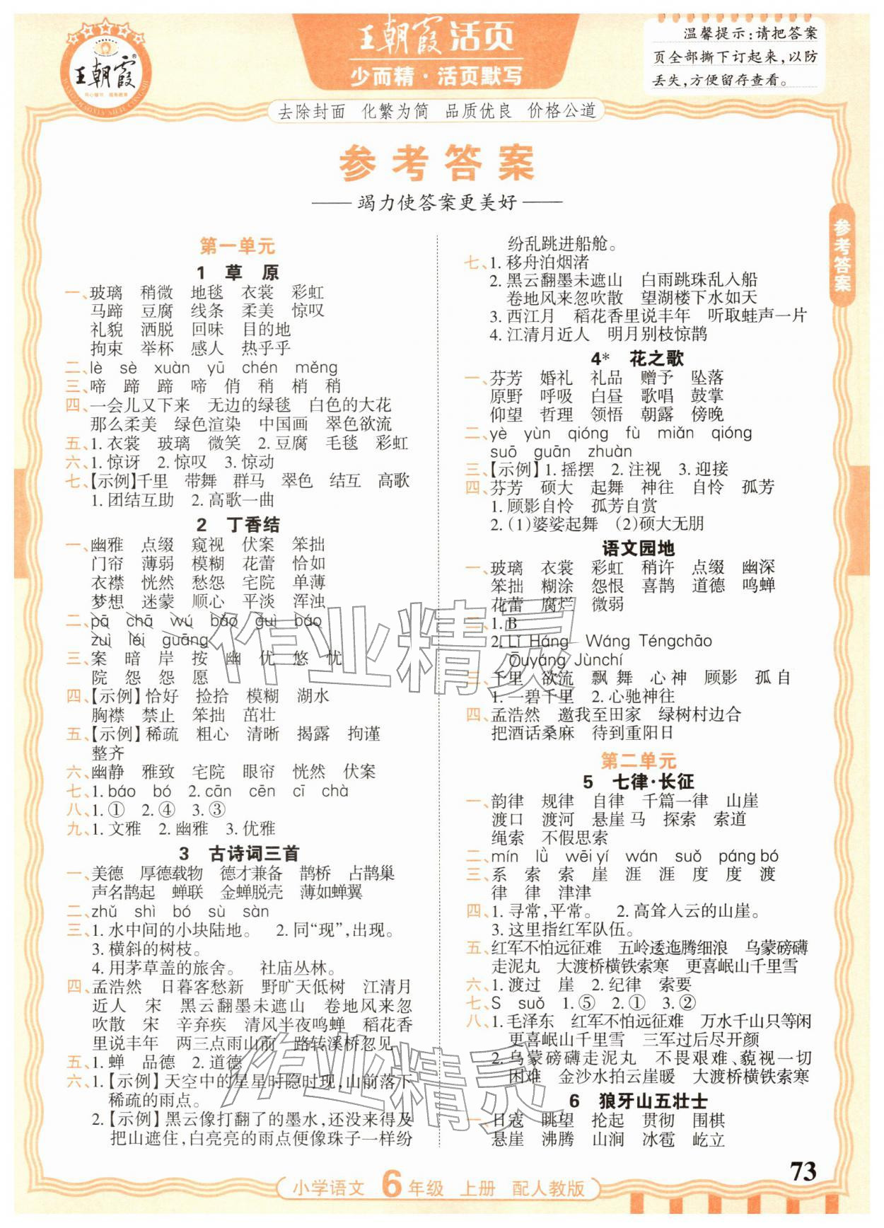 2025年王朝霞活页默写六年级语文上册人教版 第1页