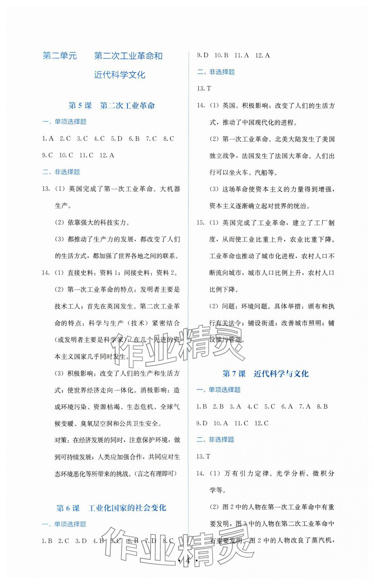 2025年人教金学典同步解析与测评九年级历史下册人教版 参考答案第4页