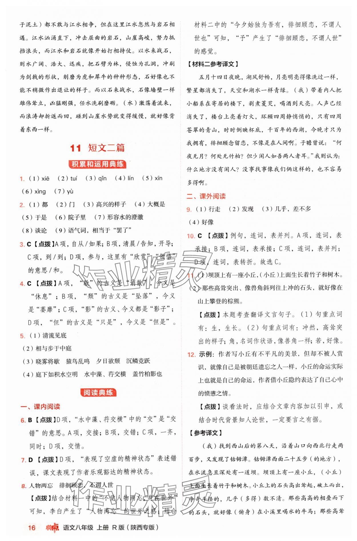 2024年綜合應(yīng)用創(chuàng)新題典中點(diǎn)八年級(jí)語文上冊人教版陜西專版 參考答案第16頁