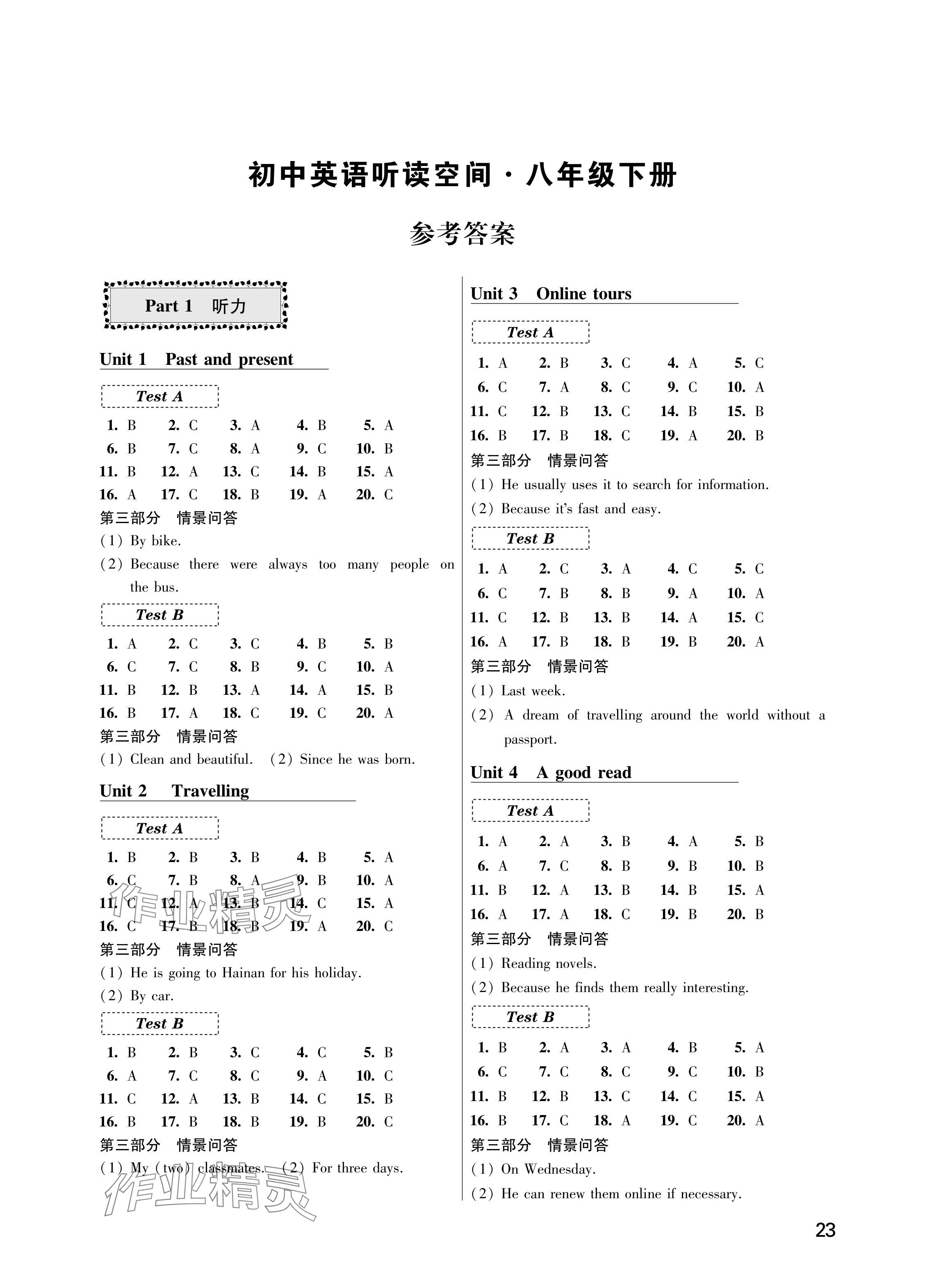 2024年初中英語聽讀空間八年級下冊譯林版 參考答案第1頁