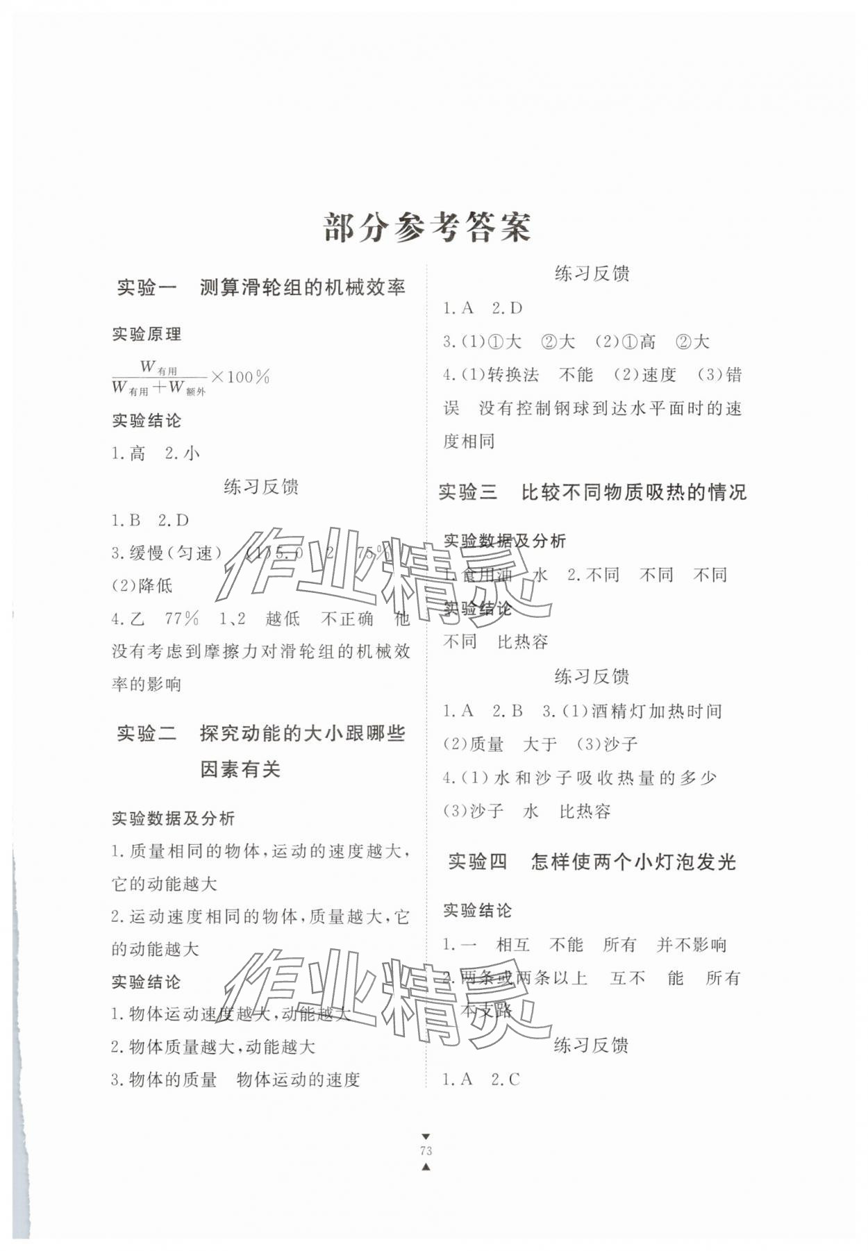 2023年實(shí)驗(yàn)報(bào)告冊江西教育出版社九年級物理滬粵版 第1頁