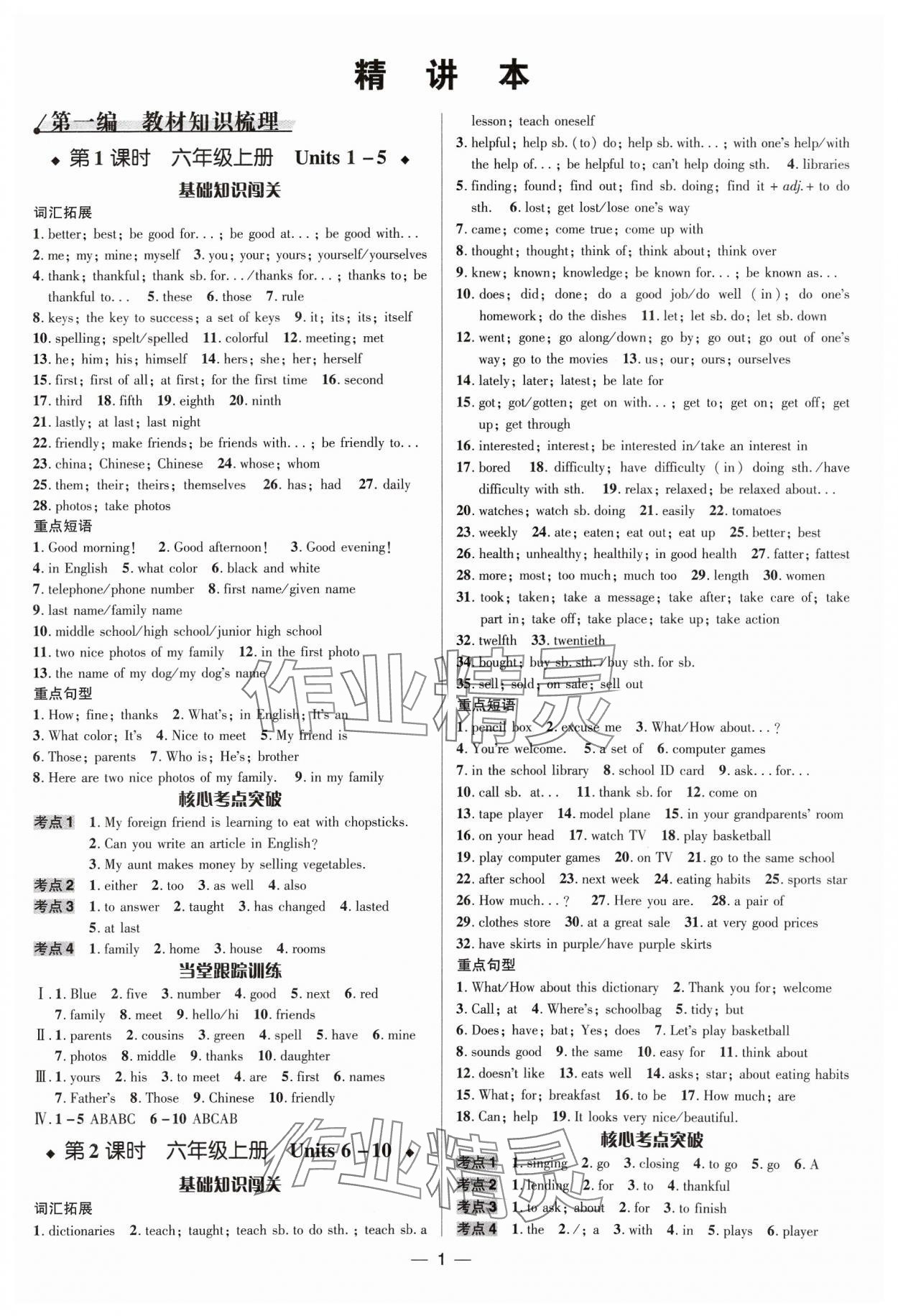 2024年中考對策英語魯教版泰安專版 參考答案第1頁