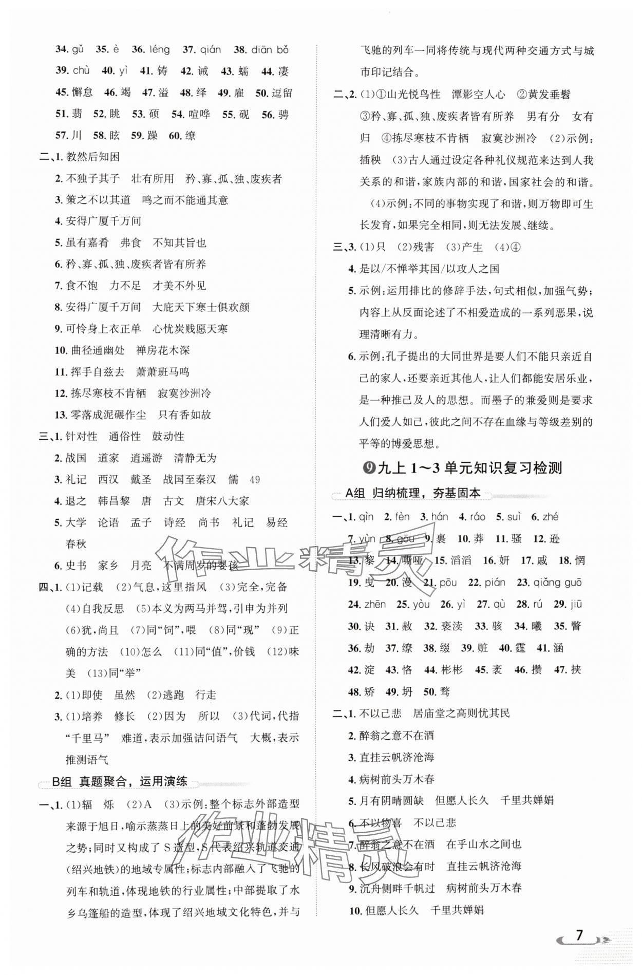 2024年新课标新中考浙江中考语文 参考答案第7页