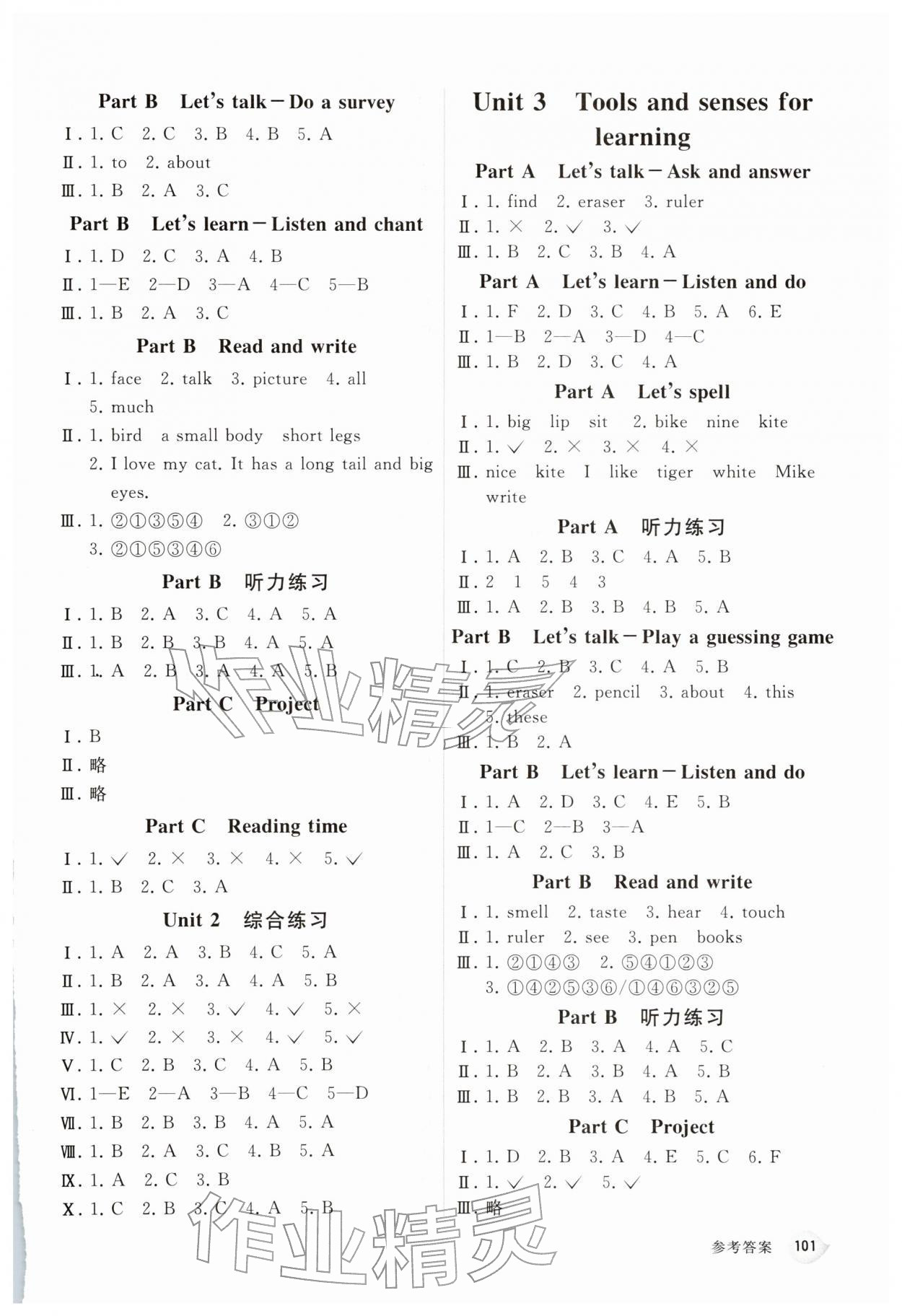 2026年同步练习册人民教育出版社三年级英语下册人教版山东专版&nbsp;参考答案第2页