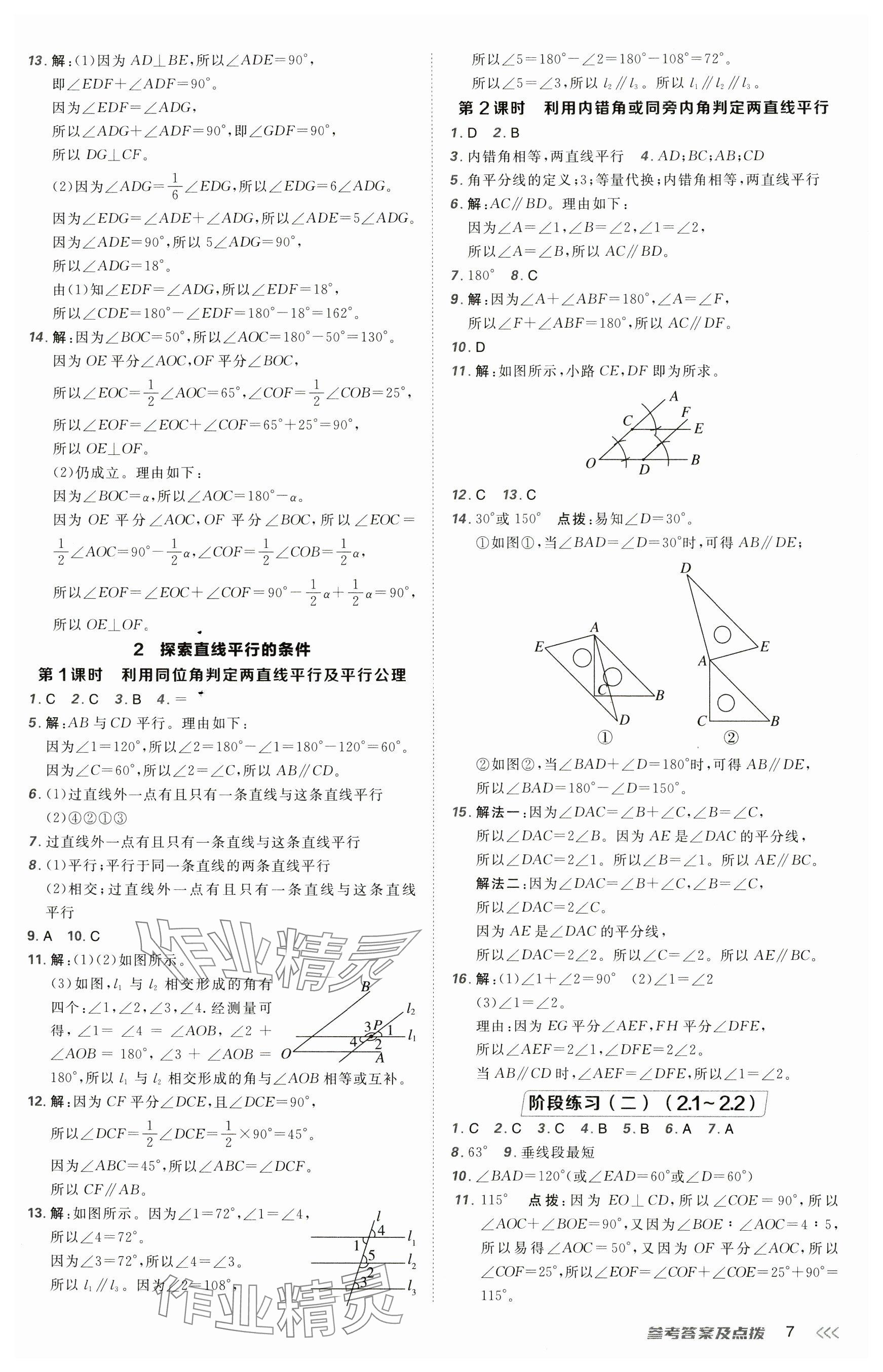 2025年點撥訓練七年級數學下冊北師大版山西專版&nbsp;參考答案第7頁