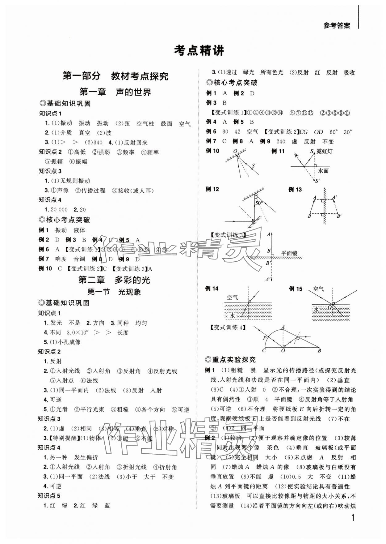 2024年陽光同學(xué)分層新中考物理福建專版 參考答案第1頁