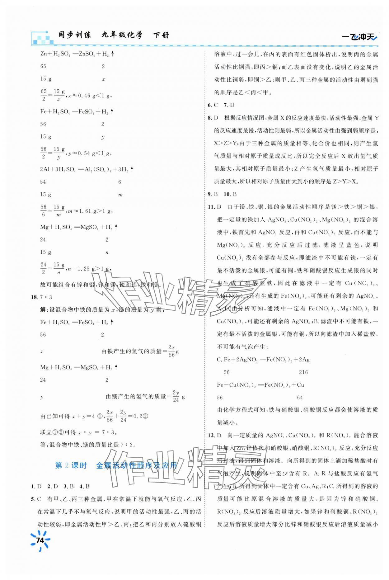 2025年一飞冲天同步训练九年级化学下册人教版 第2页