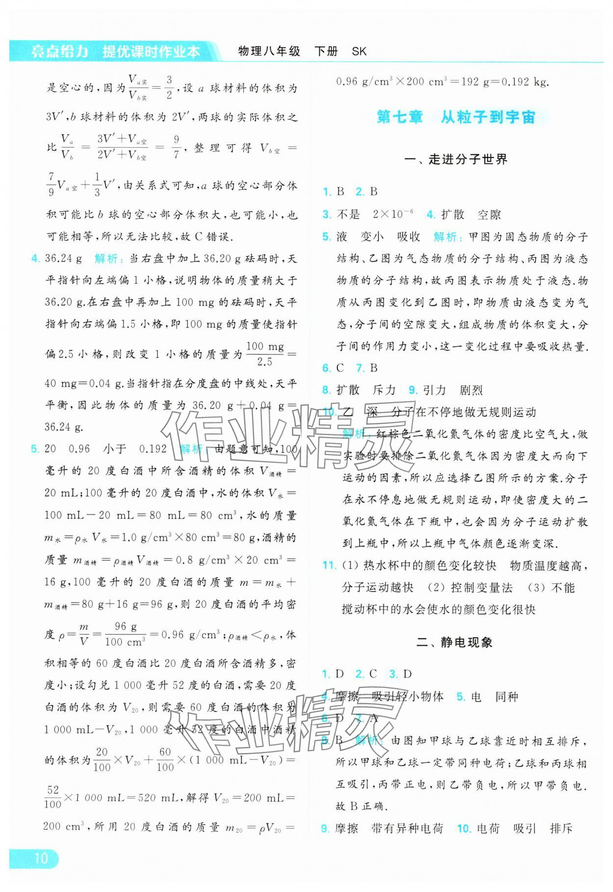 2024年亮點給力提優(yōu)課時作業(yè)本八年級物理下冊蘇科版 參考答案第10頁