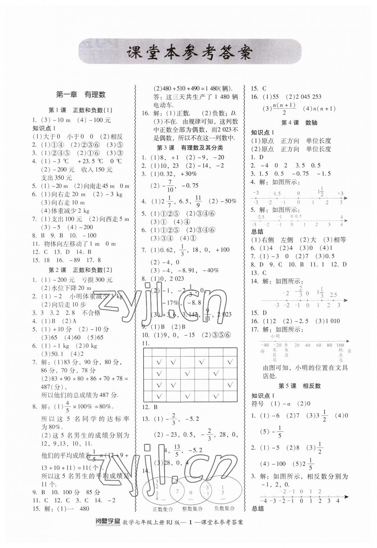 2023年零障礙導(dǎo)教導(dǎo)學(xué)案七年級(jí)數(shù)學(xué)上冊(cè)人教版 參考答案第1頁