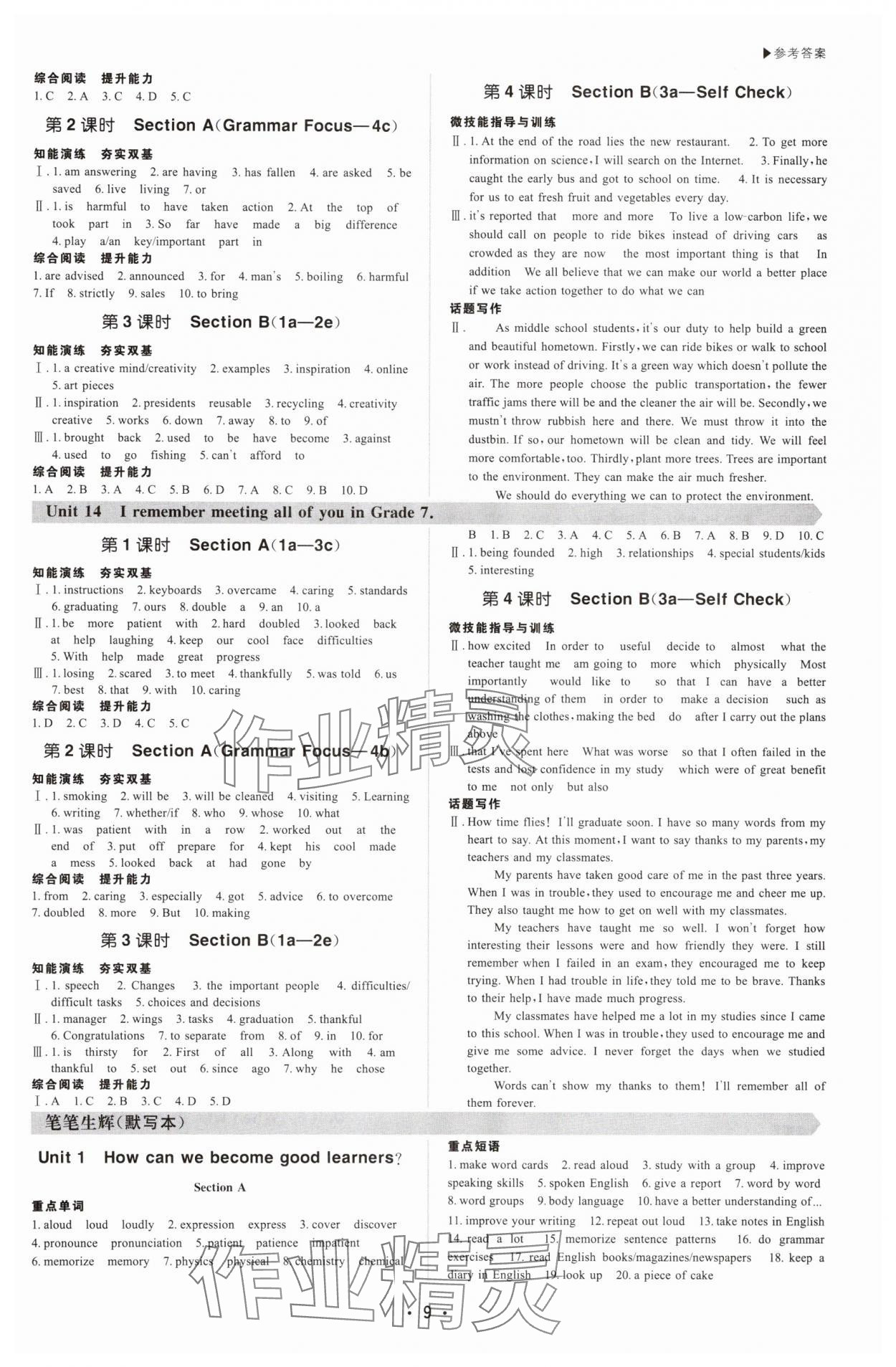 2025年超越訓(xùn)練九年級(jí)英語(yǔ)全一冊(cè)人教版四川專版 參考答案第9頁(yè)