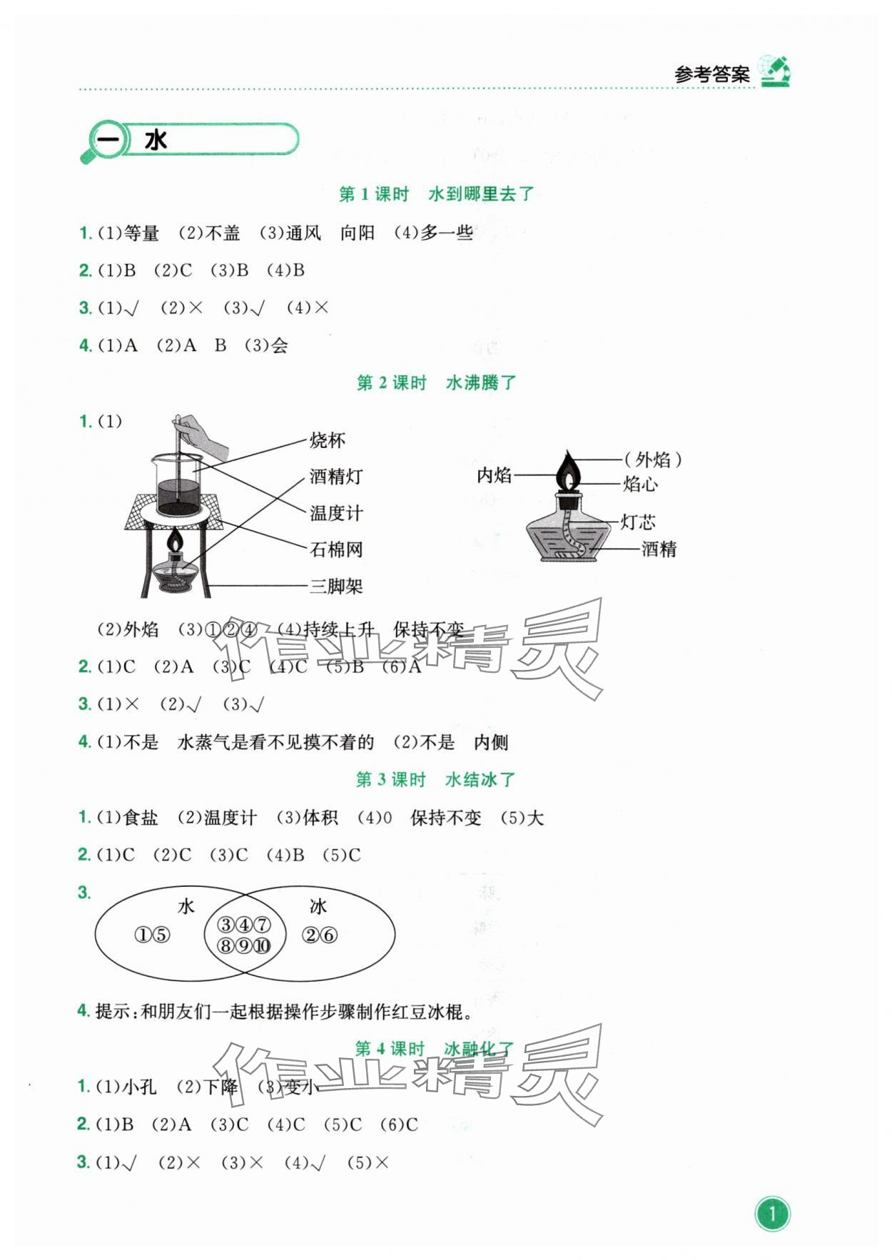 2024年黄冈小状元作业本三年级科学上册教科版 参考答案第1页