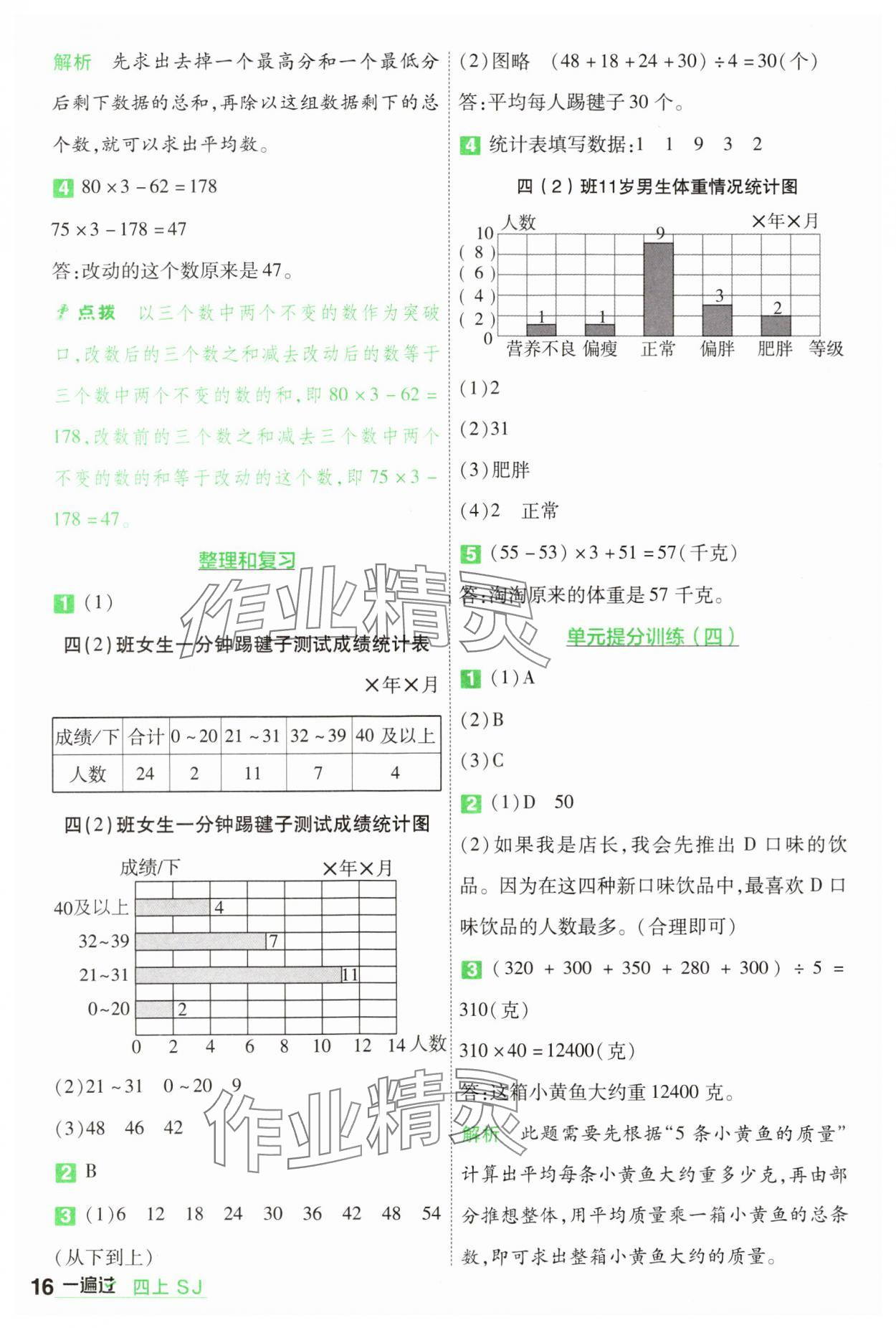 2024年一遍过四年级数学上册苏教版 参考答案第16页