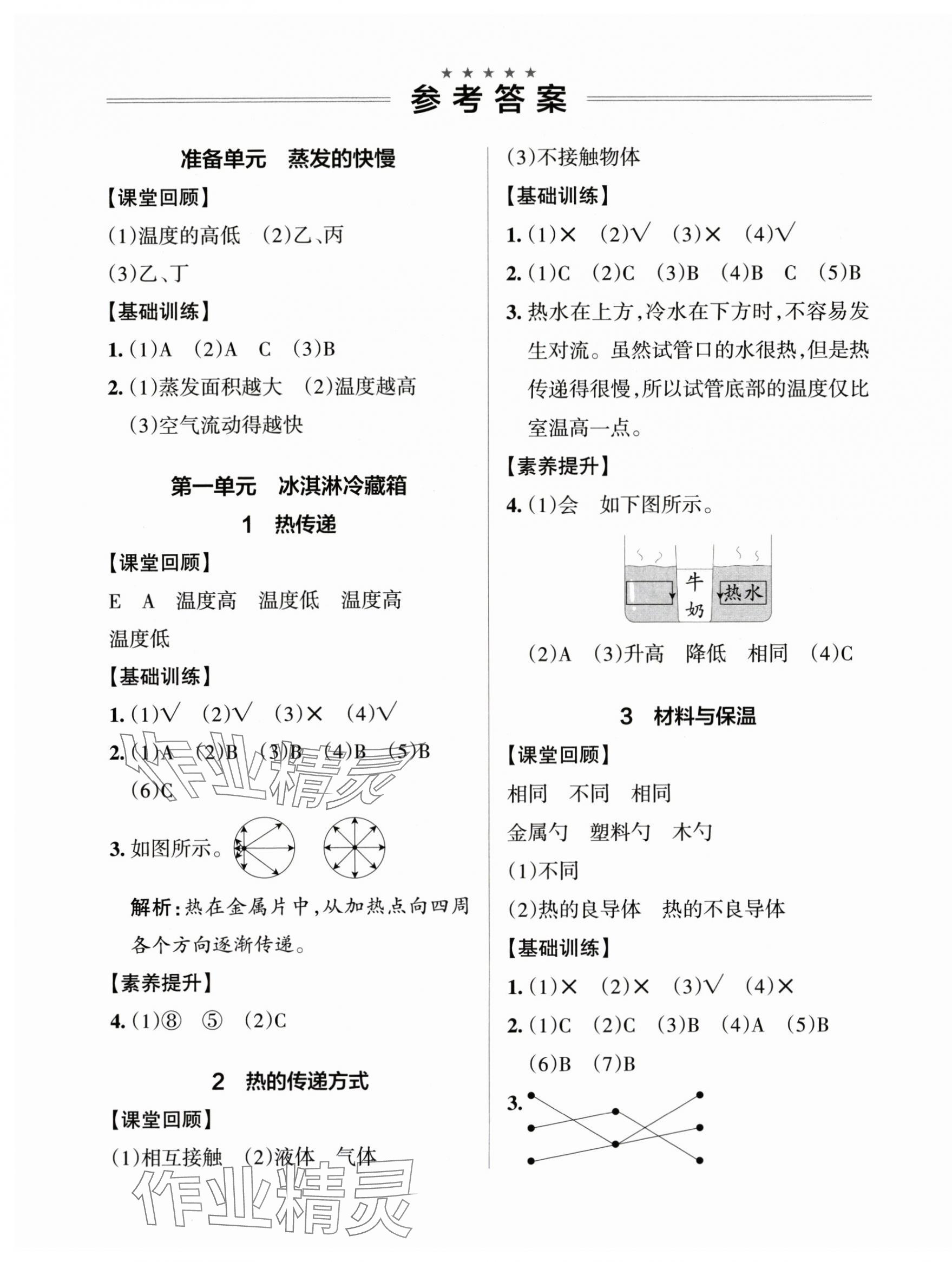 2025年小学学霸作业本五年级科学上册大象版河南专版 参考答案第1页
