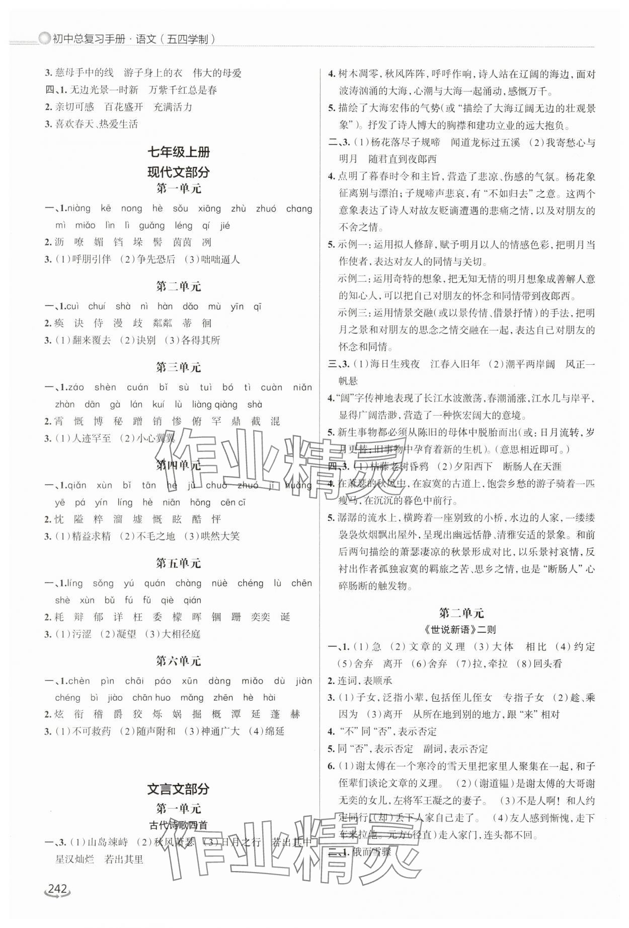 2025年初中总复习手册泰山出版社语文人教版54制&nbsp;第4页