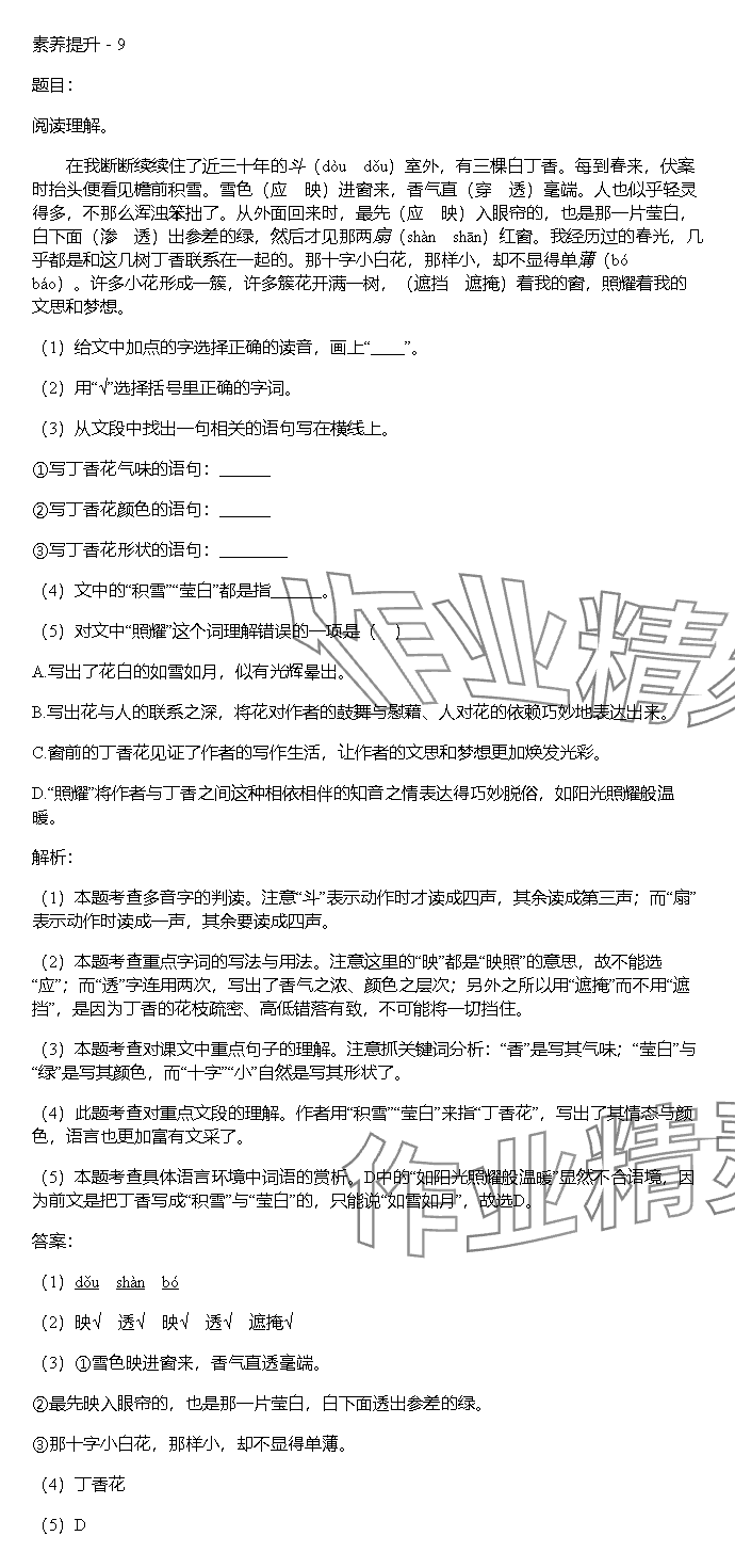 2023年同步實踐評價課程基礎(chǔ)訓(xùn)練湖南少年兒童出版社六年級語文上冊人教版 參考答案第17頁