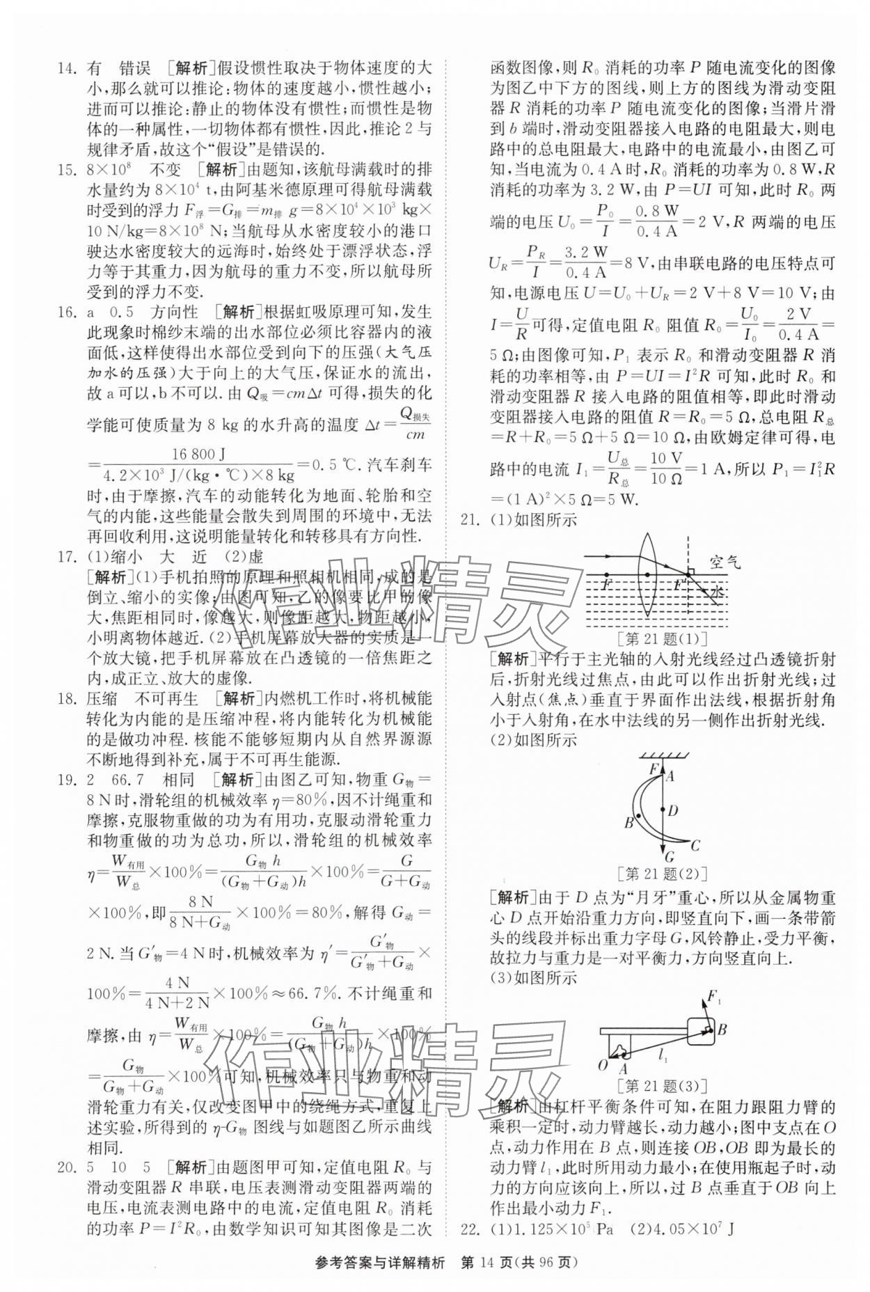 2024年中考復習制勝金卷物理揚州專版 參考答案第14頁