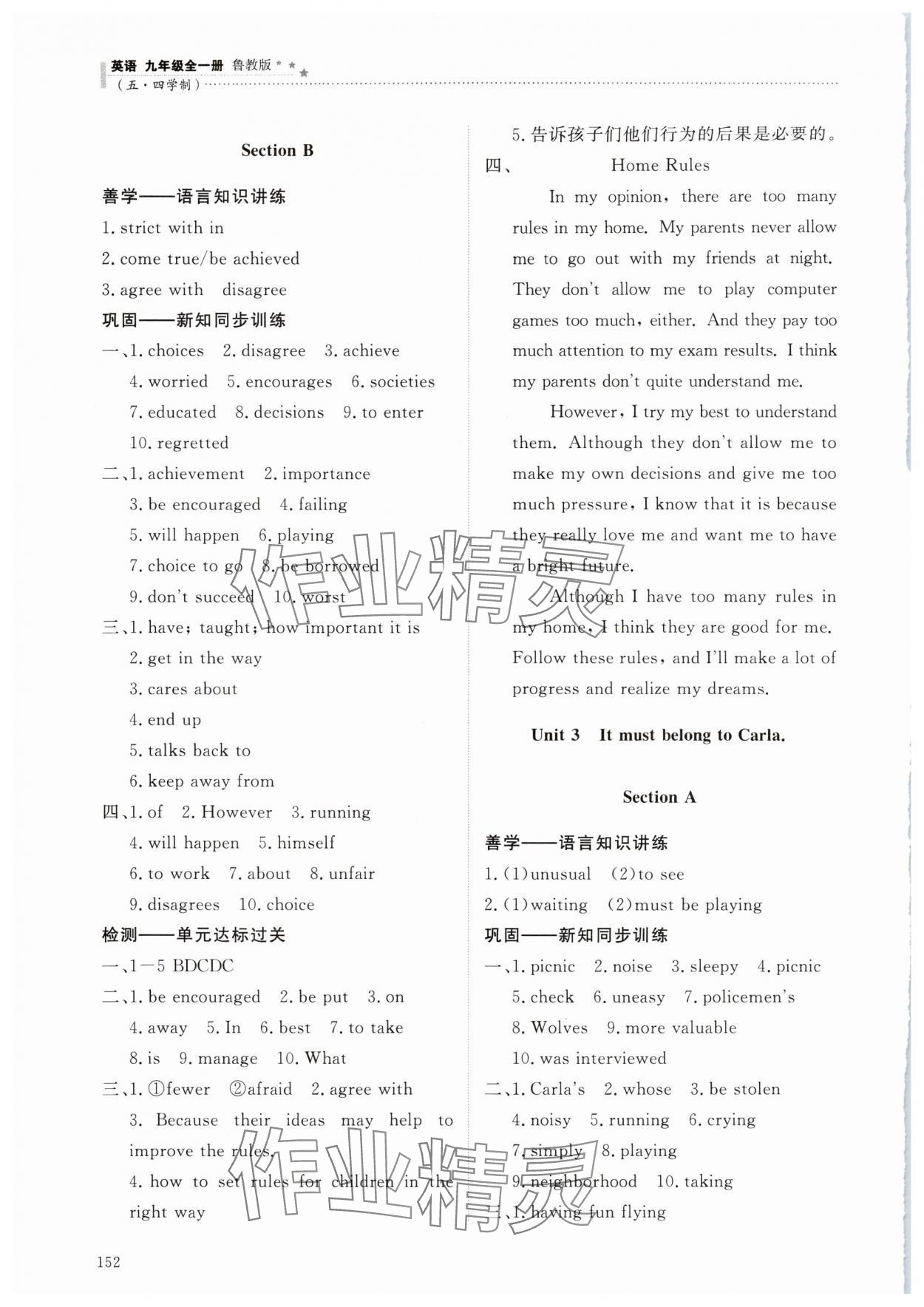 2024年同步練習(xí)冊(cè)明天出版社九年級(jí)英語(yǔ)全一冊(cè)魯教版五四制 參考答案第3頁(yè)