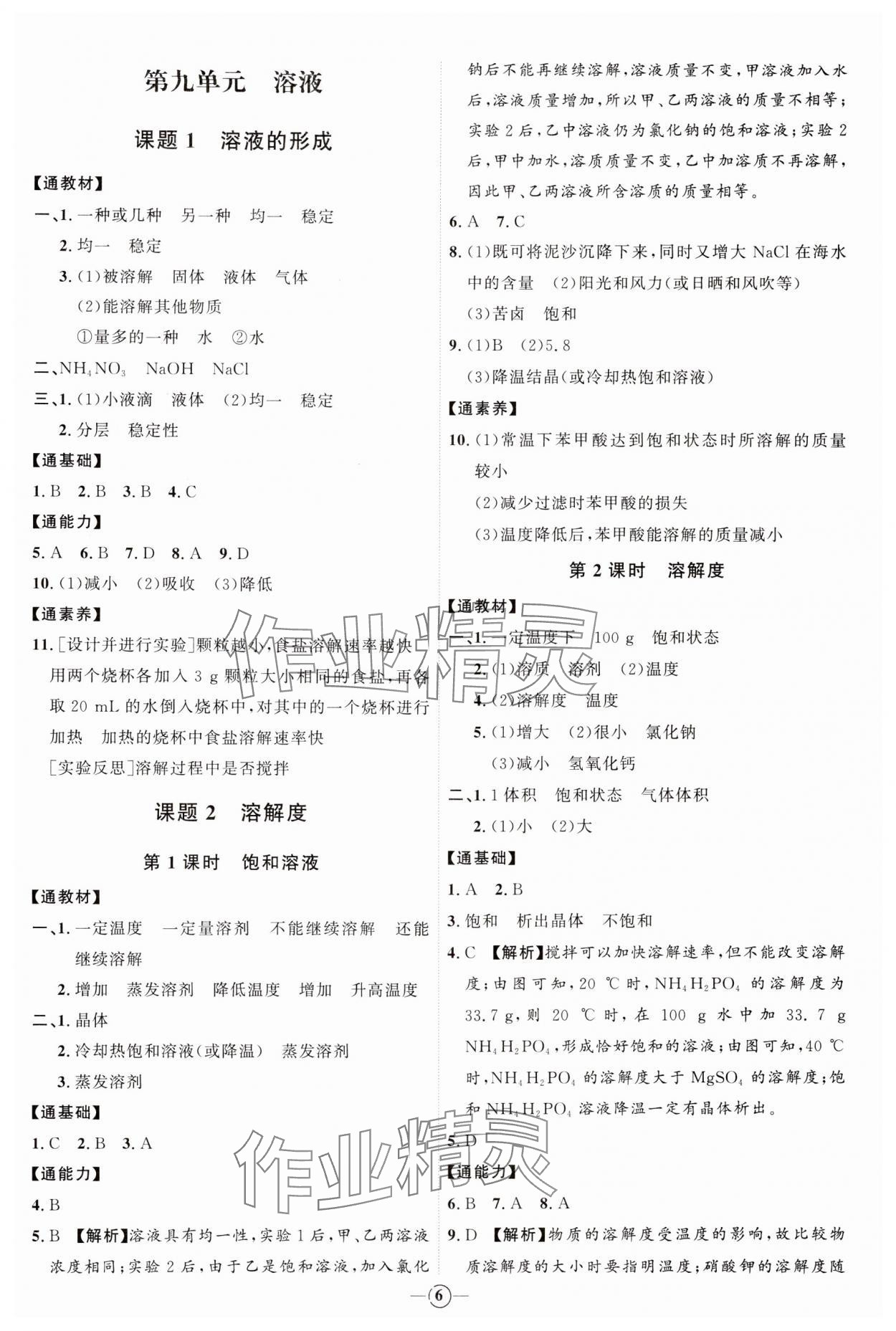 2024年優(yōu)加學(xué)案課時(shí)通九年級(jí)化學(xué)下冊(cè)人教版 參考答案第6頁(yè)