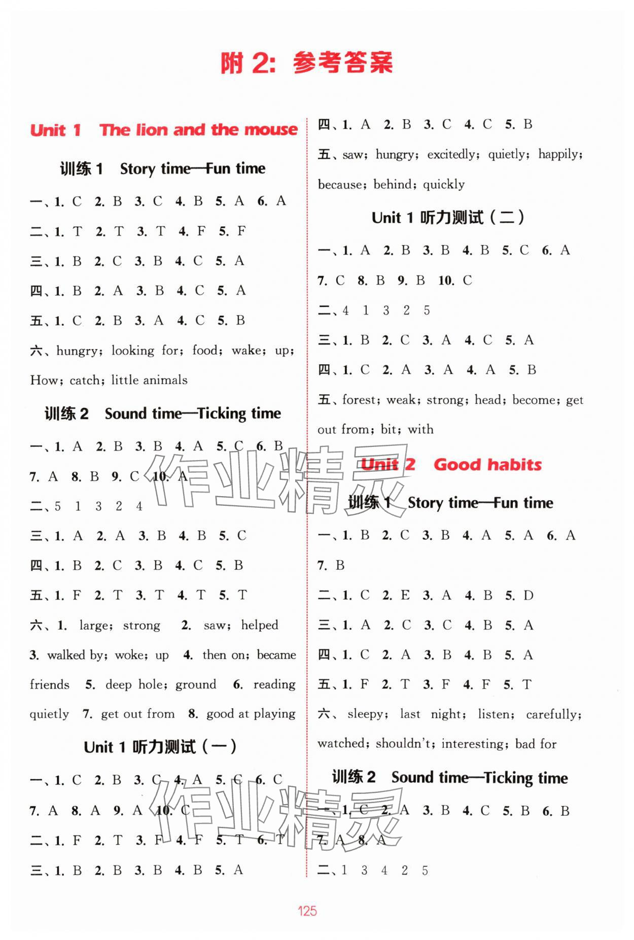 2024年通城學(xué)典小學(xué)英語聽力能手六年級下冊譯林版 參考答案第1頁