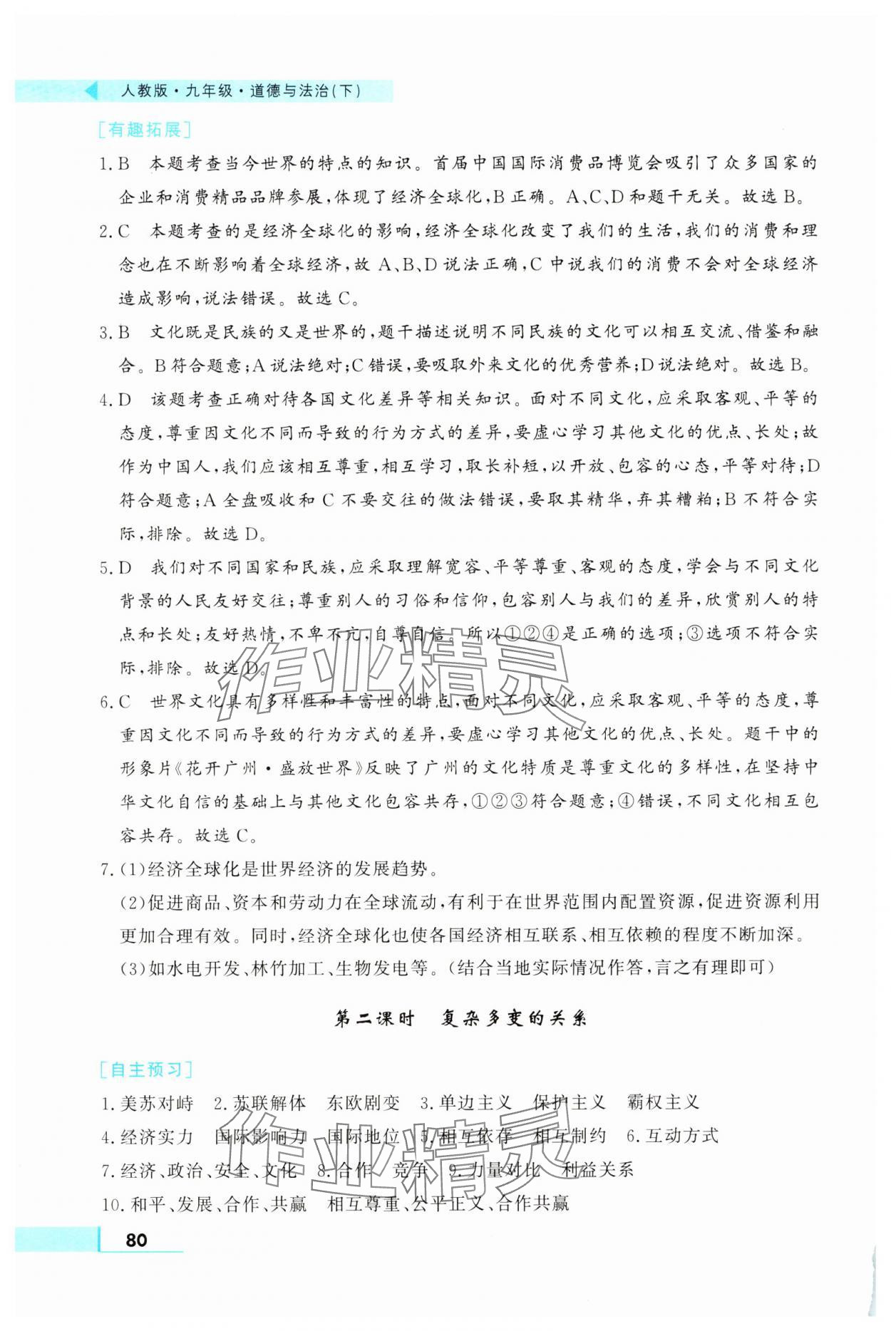 2025年名师点拨配套练习课时作业九年级道德与法治下册人教版 第2页