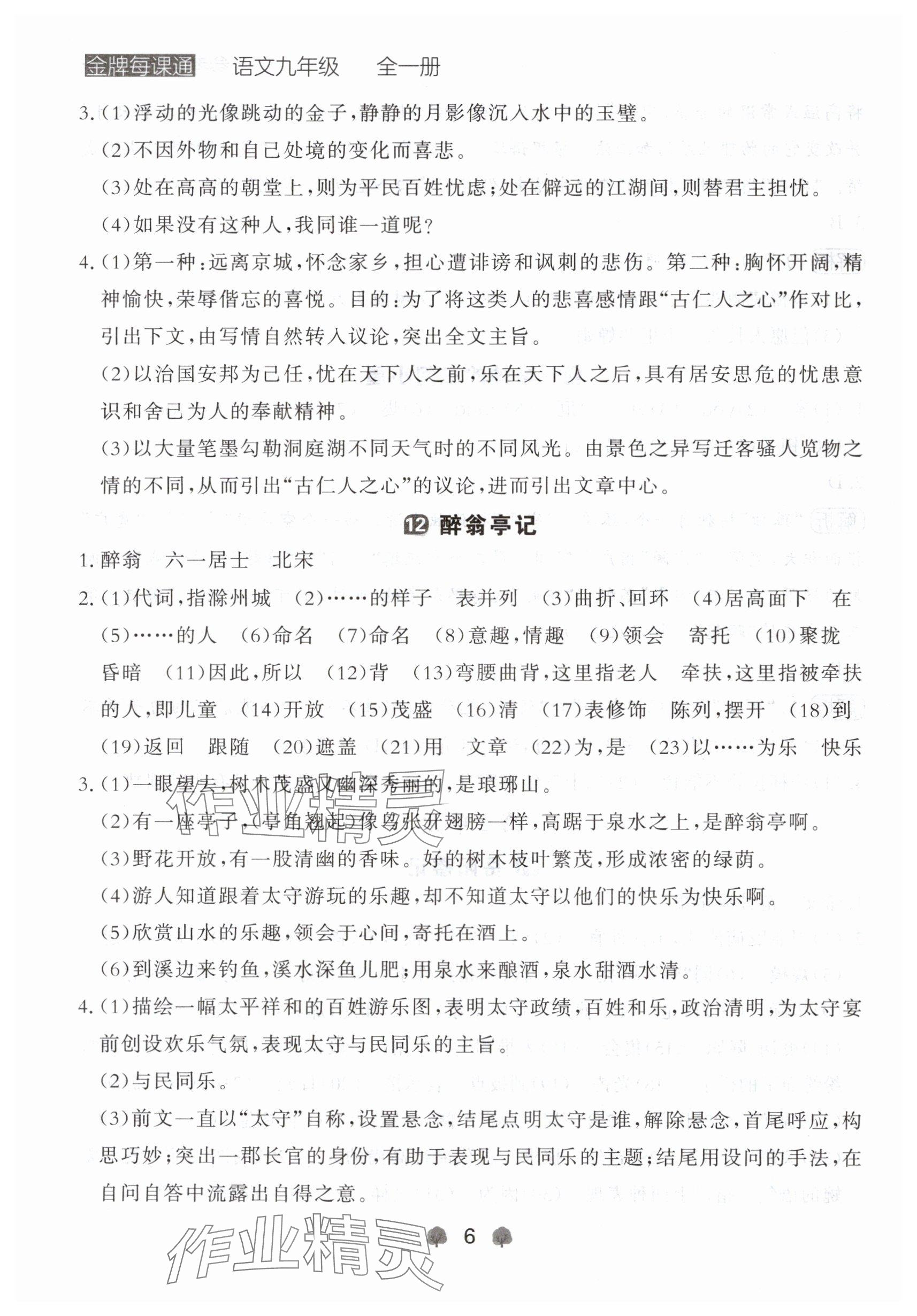 2024年点石成金金牌每课通九年级语文全一册人教版辽宁专版 参考答案第6页