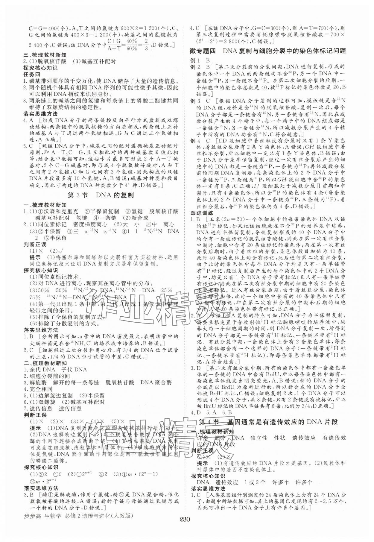 2025年步步高学习笔记生物必修2人教版 参考答案第9页