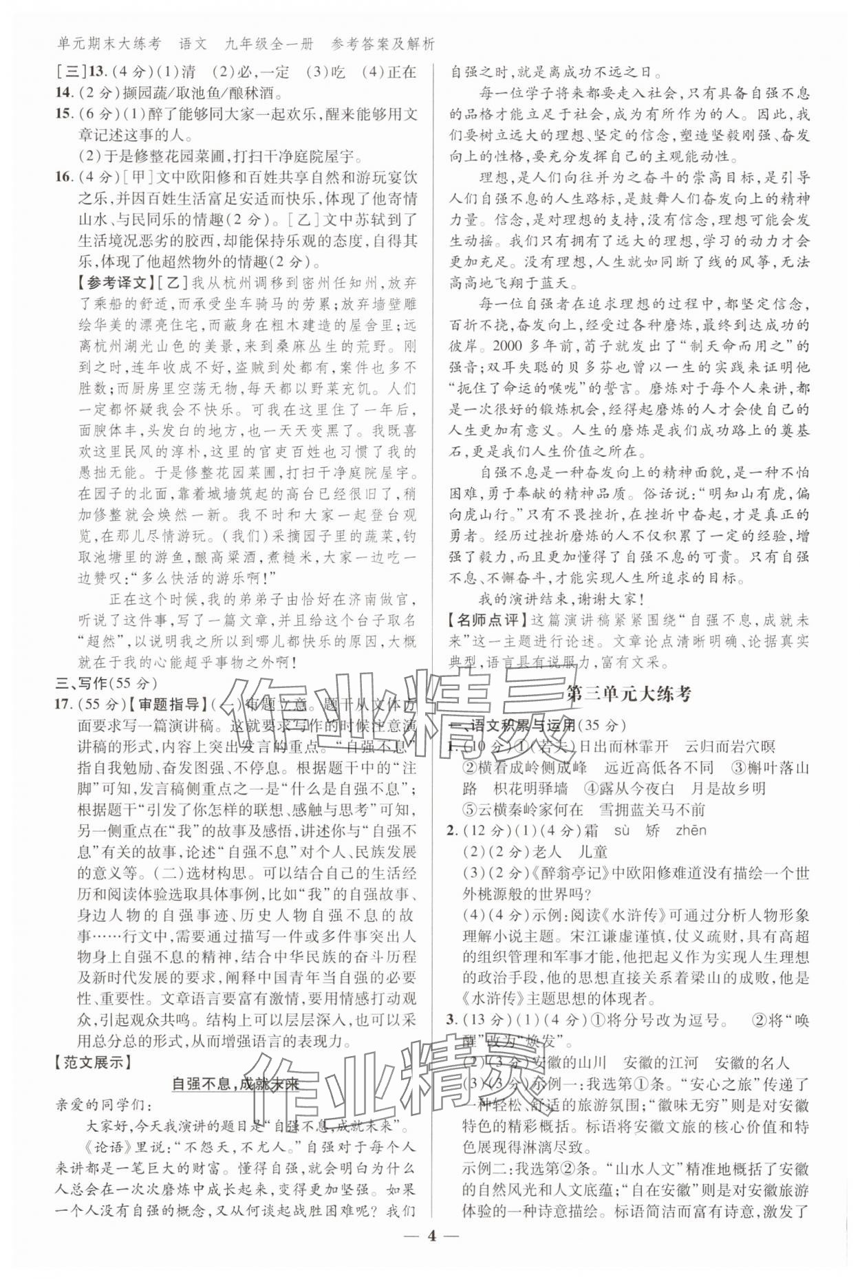 2024年練客單元期末大練考九年級(jí)語文全一冊(cè)人教版安徽專版 參考答案第3頁